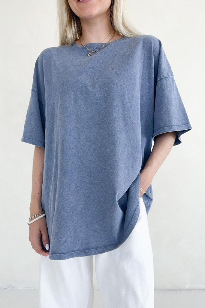Quinn Cotton Mineral Wash Oversized Crew Neck Tee in Navy - Neutral Ground