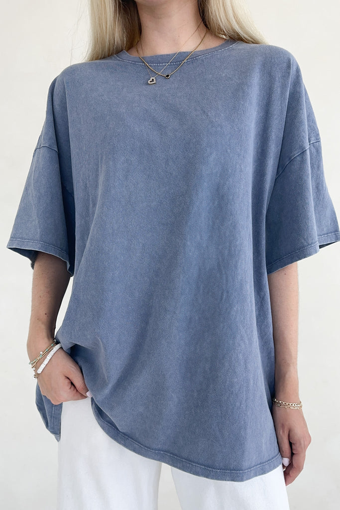 Quinn Cotton Mineral Wash Oversized Crew Neck Tee in Navy - Neutral Ground