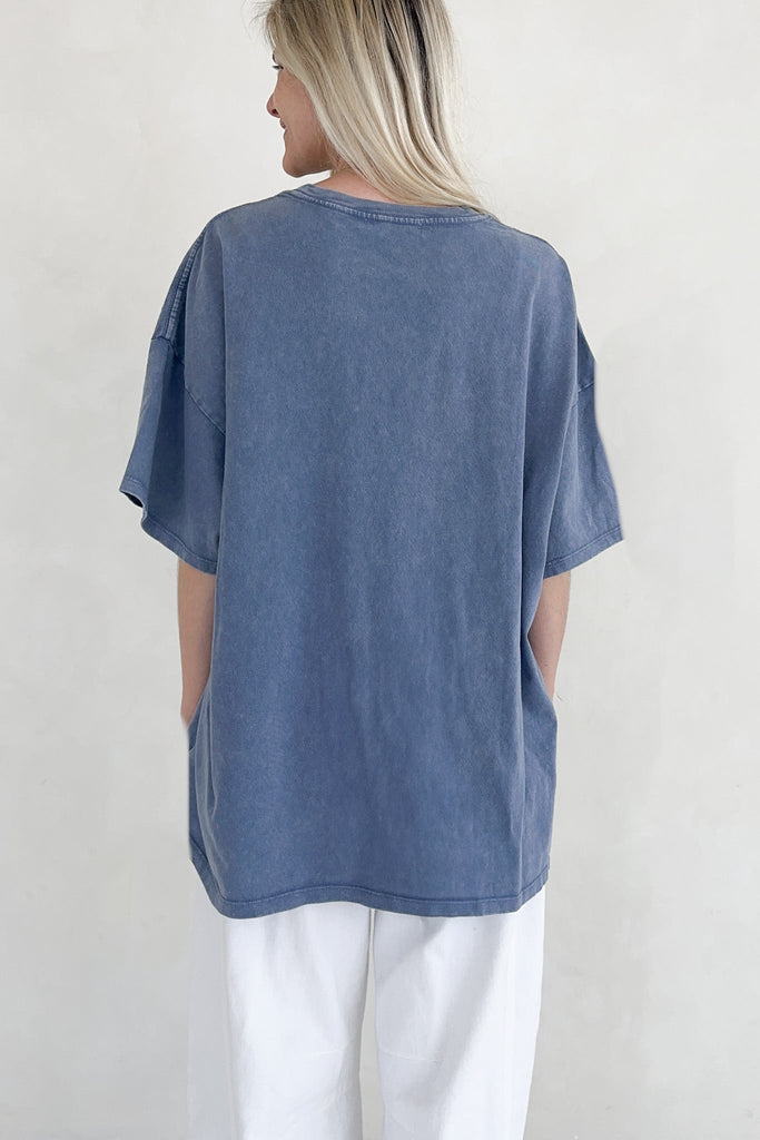 Quinn Cotton Mineral Wash Oversized Crew Neck Tee in Navy - Neutral Ground