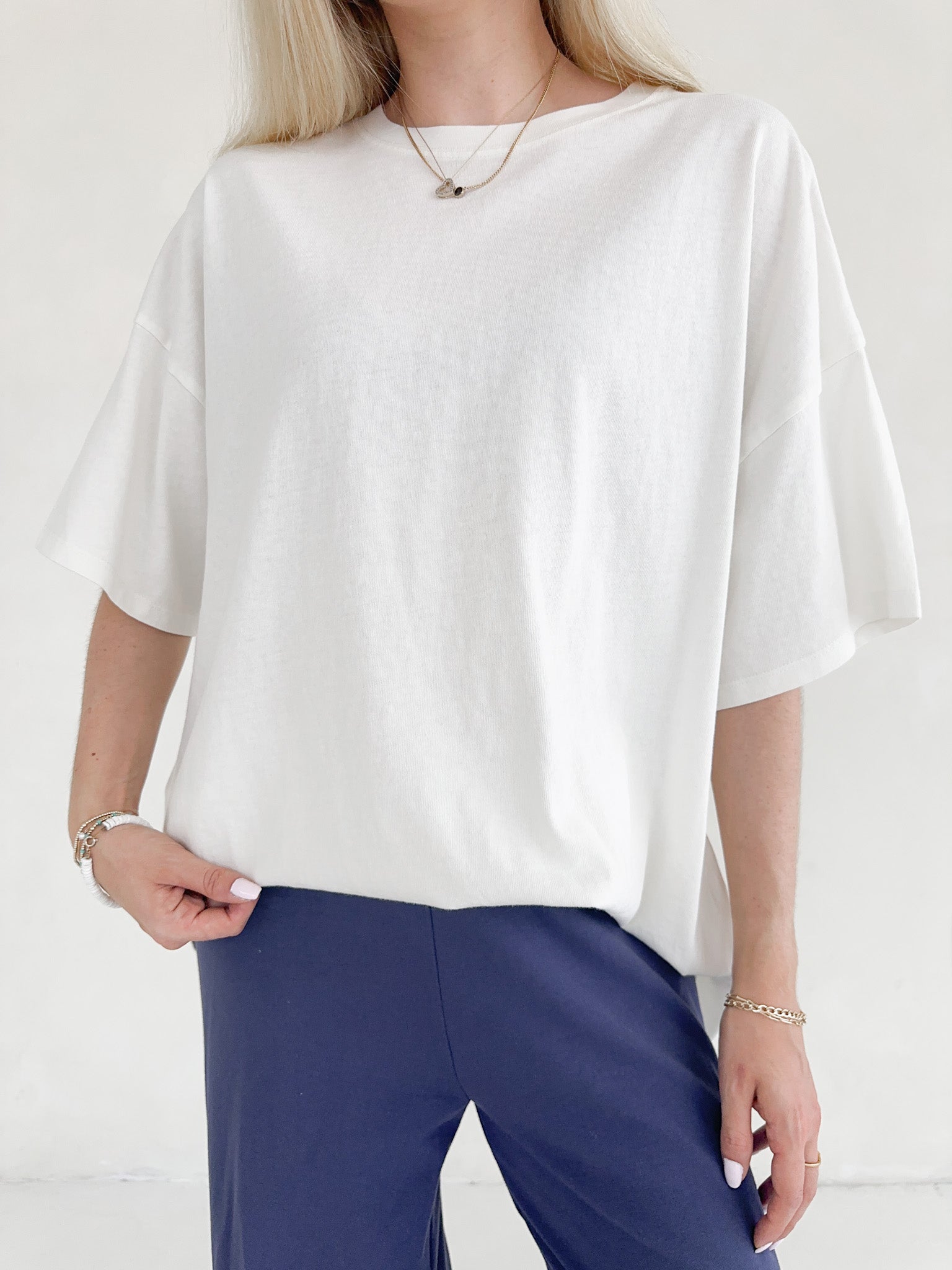 Quinn Cotton Mineral Wash Oversized Crew Neck Tee in Off White - Neutral Ground