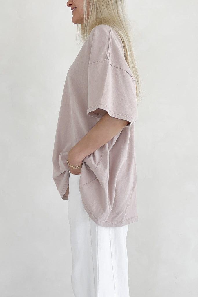Quinn Cotton Mineral Wash Oversized Crew Neck Tee in Taupe - Neutral Ground