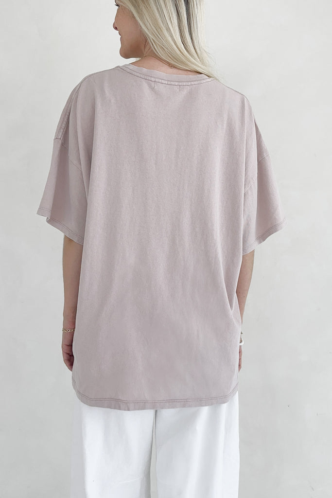 Quinn Cotton Mineral Wash Oversized Crew Neck Tee in Taupe - Neutral Ground