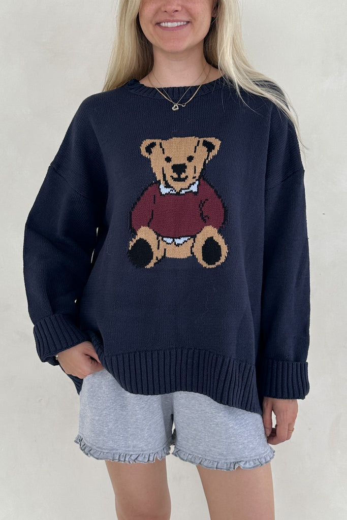 Ralphie Teddy Crew Neck Bear Sweater in Navy Blue - Neutral Ground