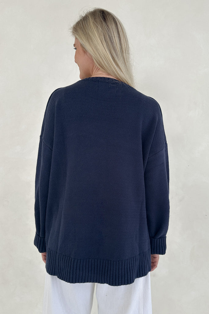 Ralphie Teddy Crew Neck Bear Sweater in Navy Blue - Neutral Ground