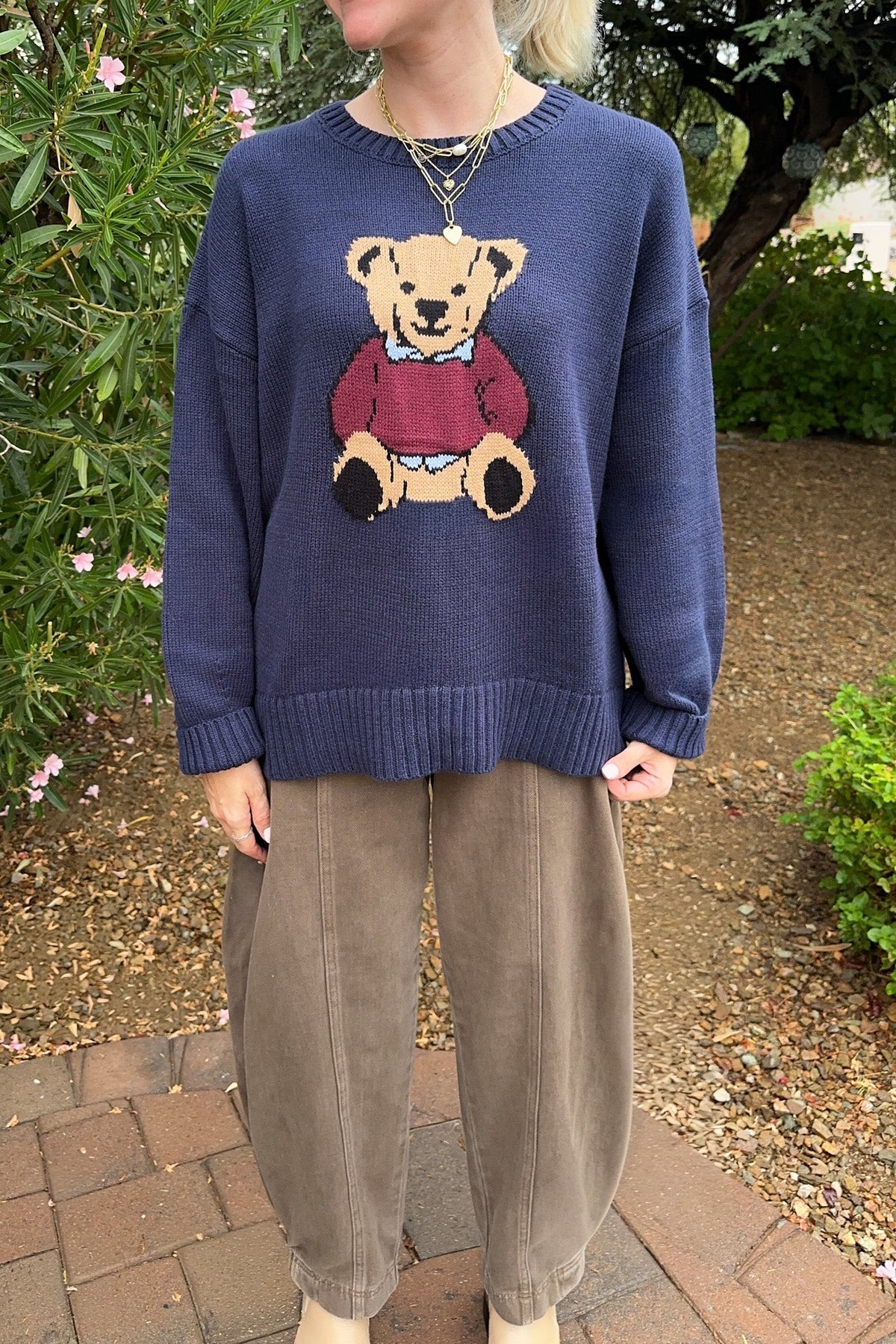 Ralphie Teddy Crew Neck Bear Sweater in Navy Blue - Neutral Ground