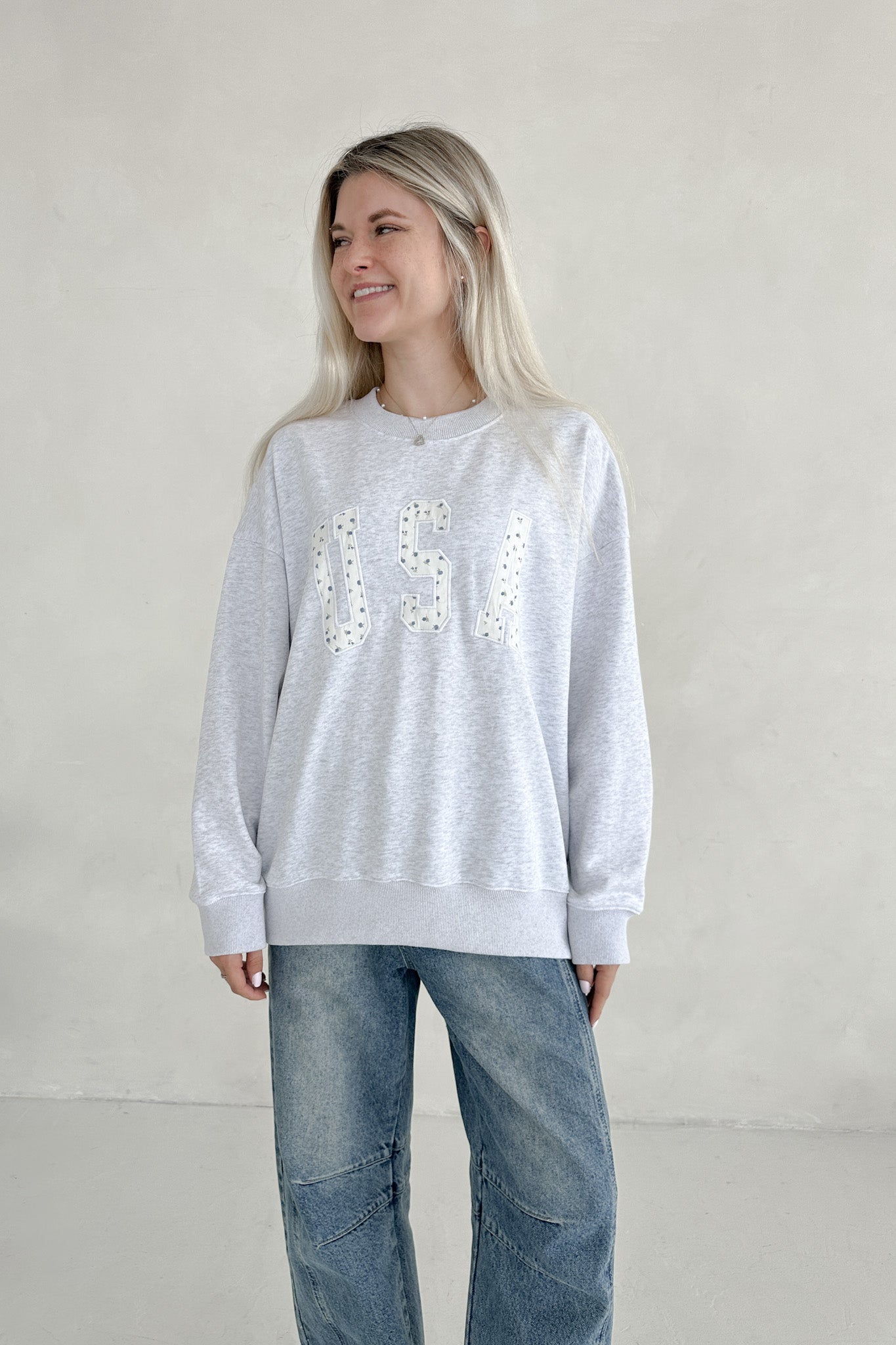 Red, White & Bloom USA Embroidered Sweatshirt - Neutral Ground