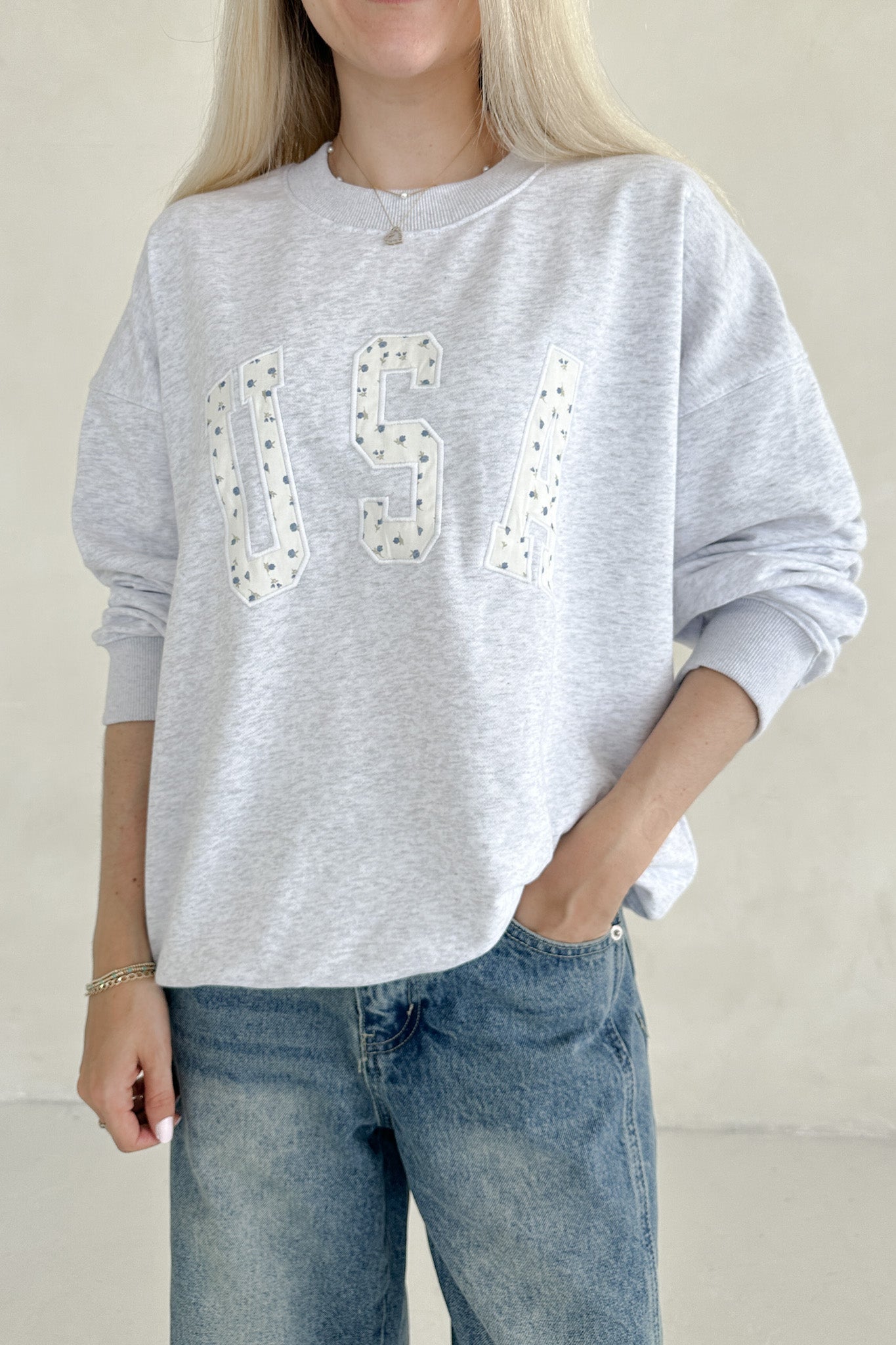 Red, White & Bloom USA Embroidered Sweatshirt - Neutral Ground