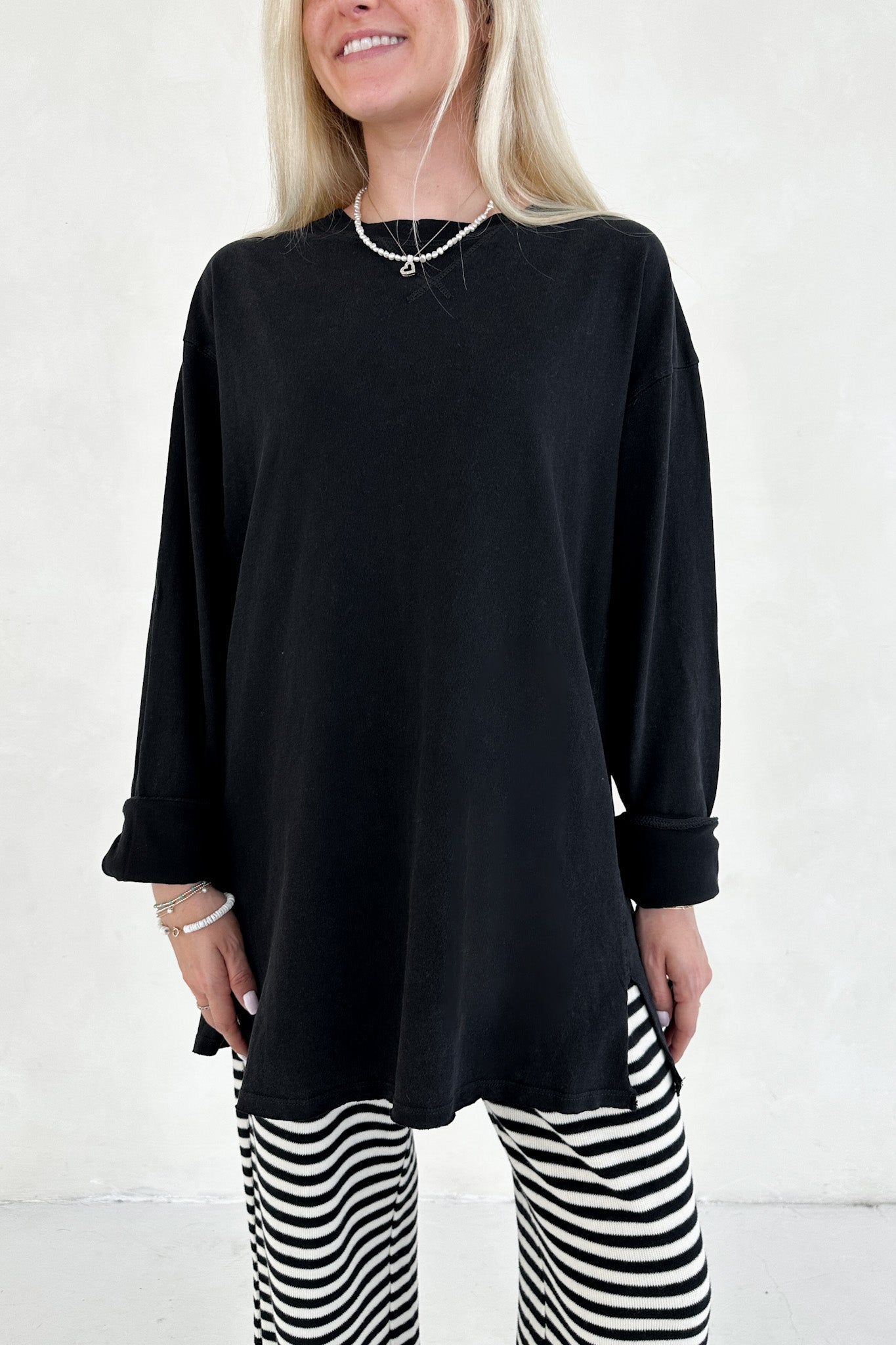 Riley Cotton Mineral Wash Long Sleeve Tee in Black - Neutral Ground