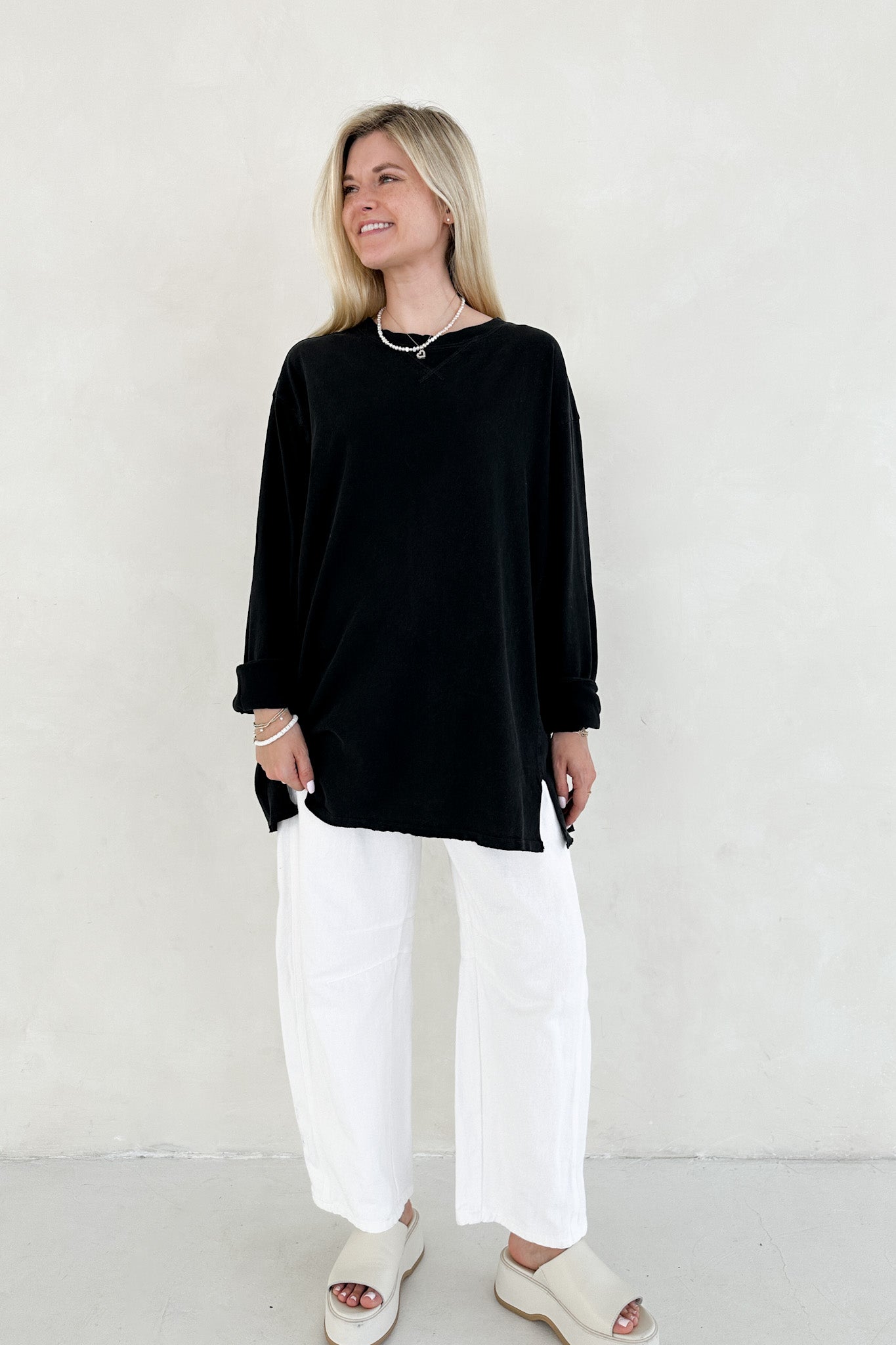 Riley Cotton Mineral Wash Long Sleeve Tee in Black - Neutral Ground