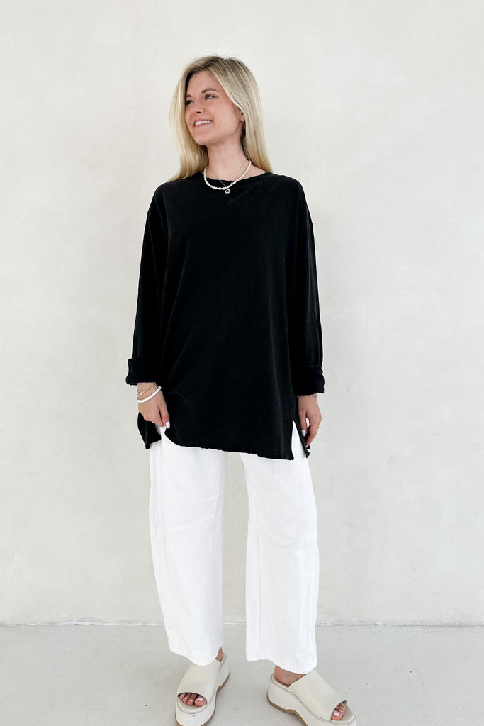 Riley Cotton Mineral Wash Long Sleeve Tee in Black - Neutral Ground