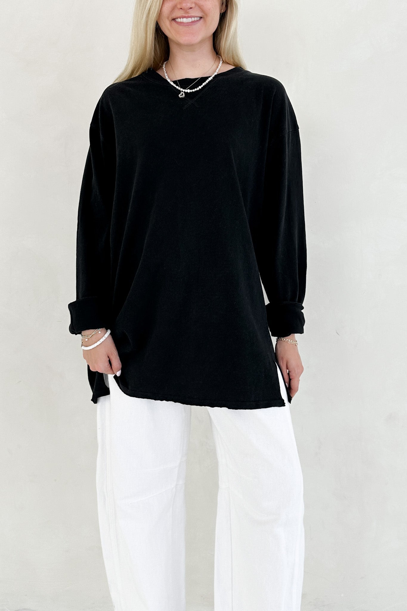 Riley Cotton Mineral Wash Long Sleeve Tee in Black - Neutral Ground
