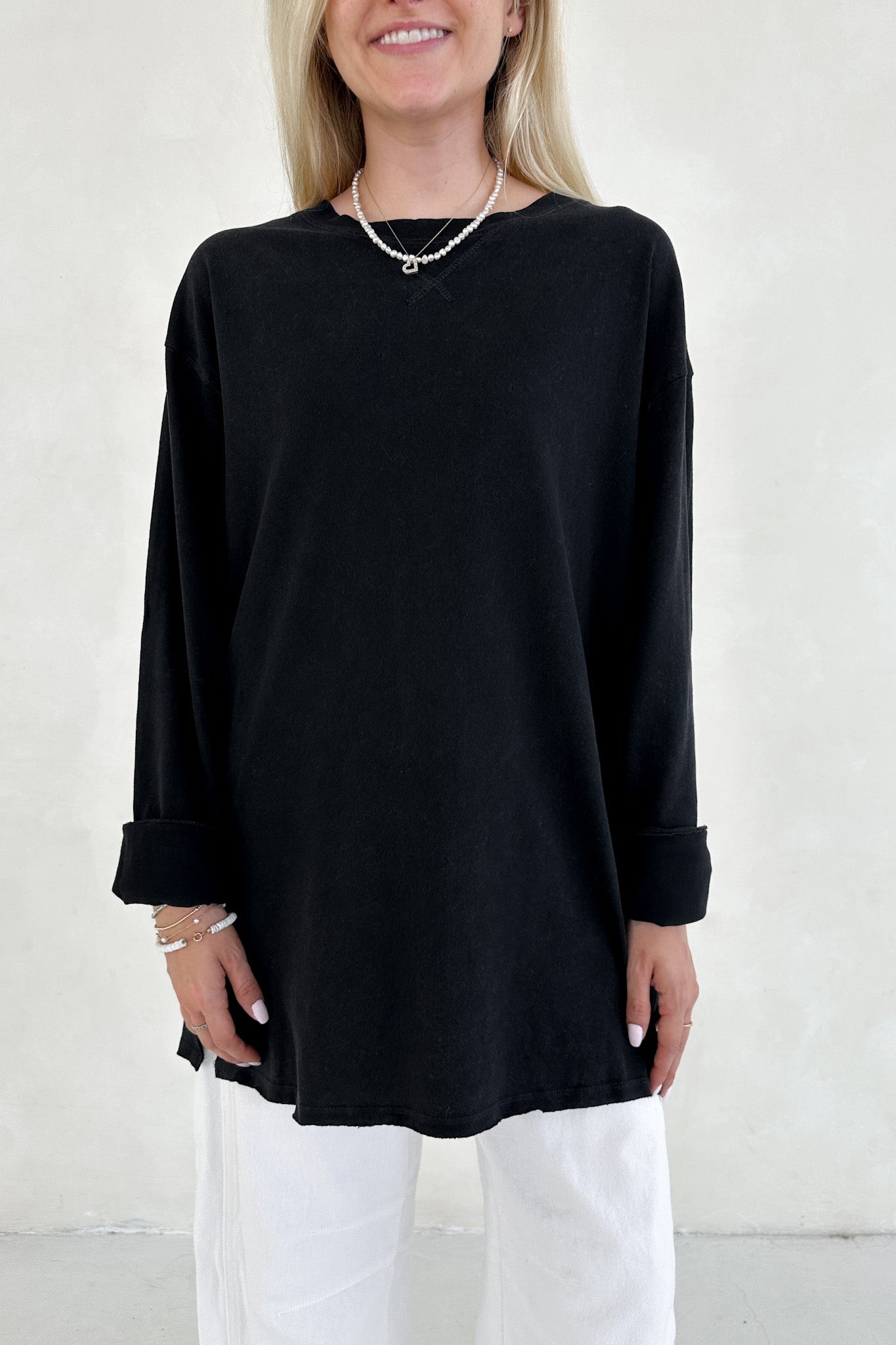 Riley Cotton Mineral Wash Long Sleeve Tee in Black - Neutral Ground