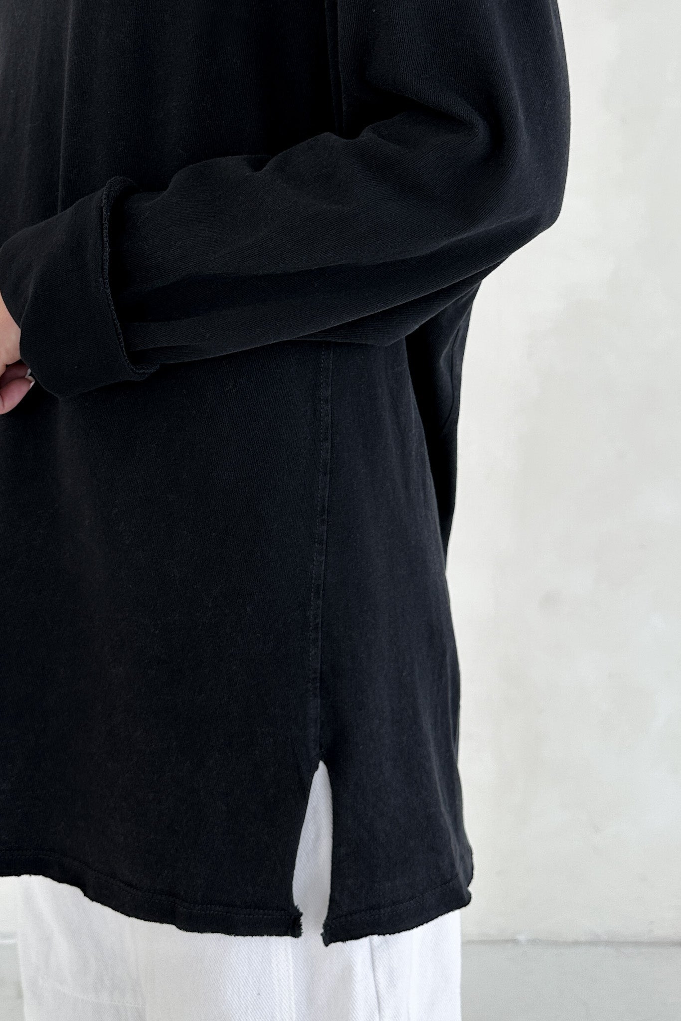 Riley Cotton Mineral Wash Long Sleeve Tee in Black - Neutral Ground