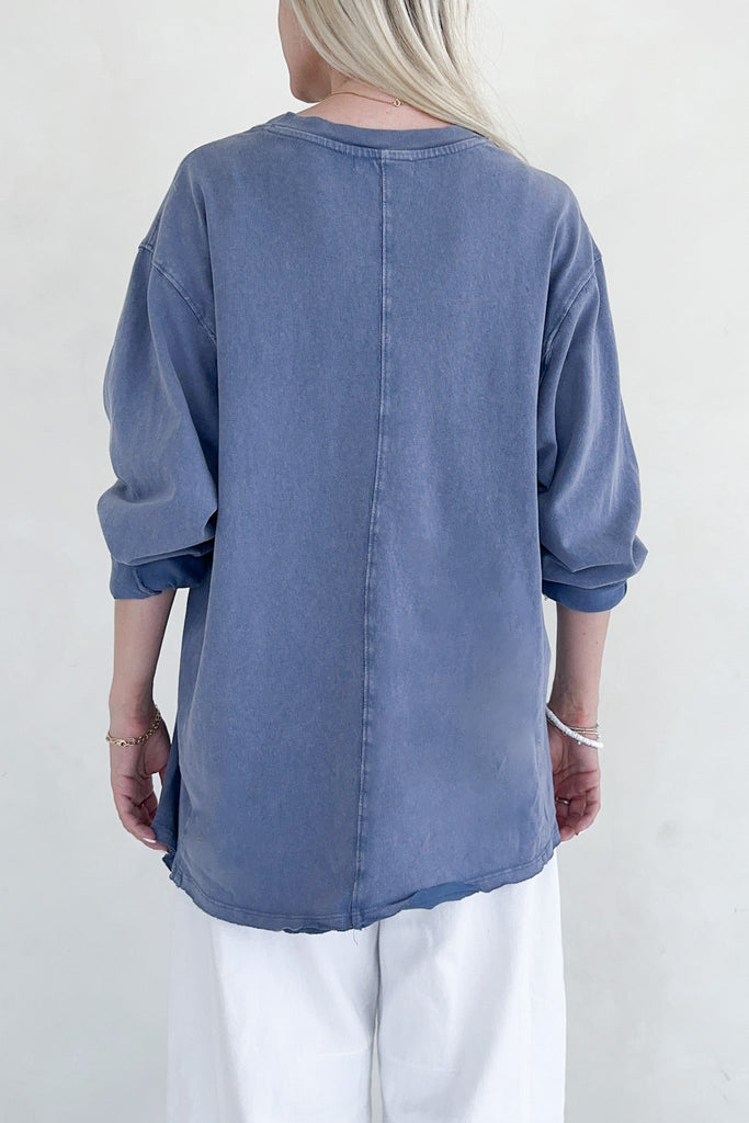 Riley Cotton Mineral Wash Long Sleeve Tee in Navy - Neutral Ground