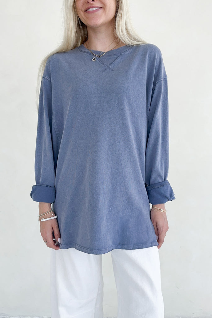 Riley Cotton Mineral Wash Long Sleeve Tee in Navy - Neutral Ground