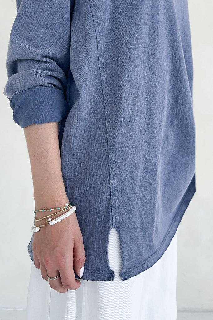 Riley Cotton Mineral Wash Long Sleeve Tee in Navy - Neutral Ground