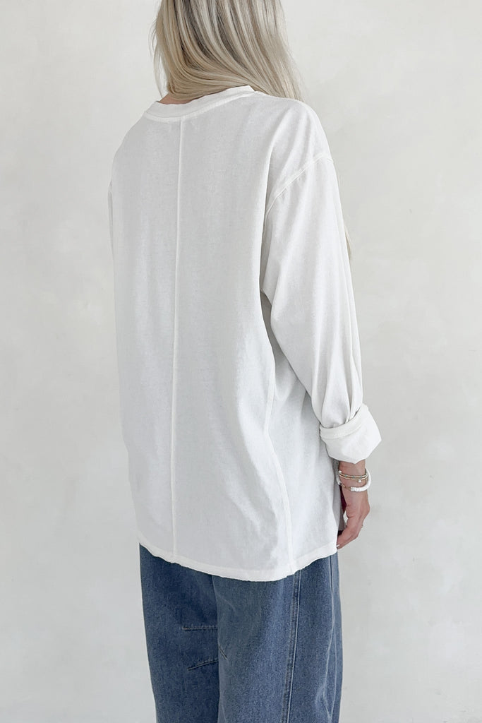 Riley Cotton Mineral Wash Long Sleeve Tee in Off White - Neutral Ground