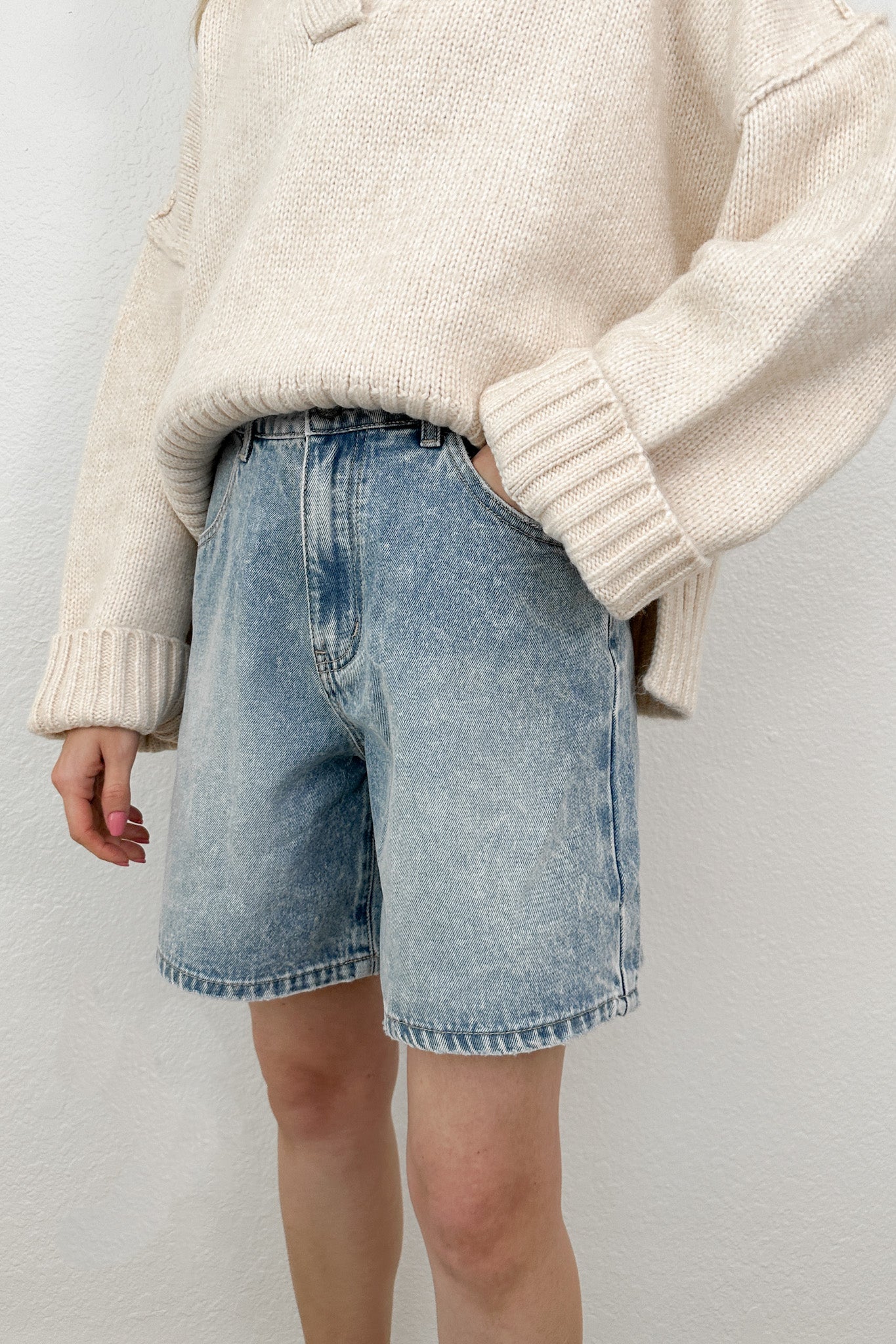 Riley Straight Leg Denim Shorts - Neutral Ground