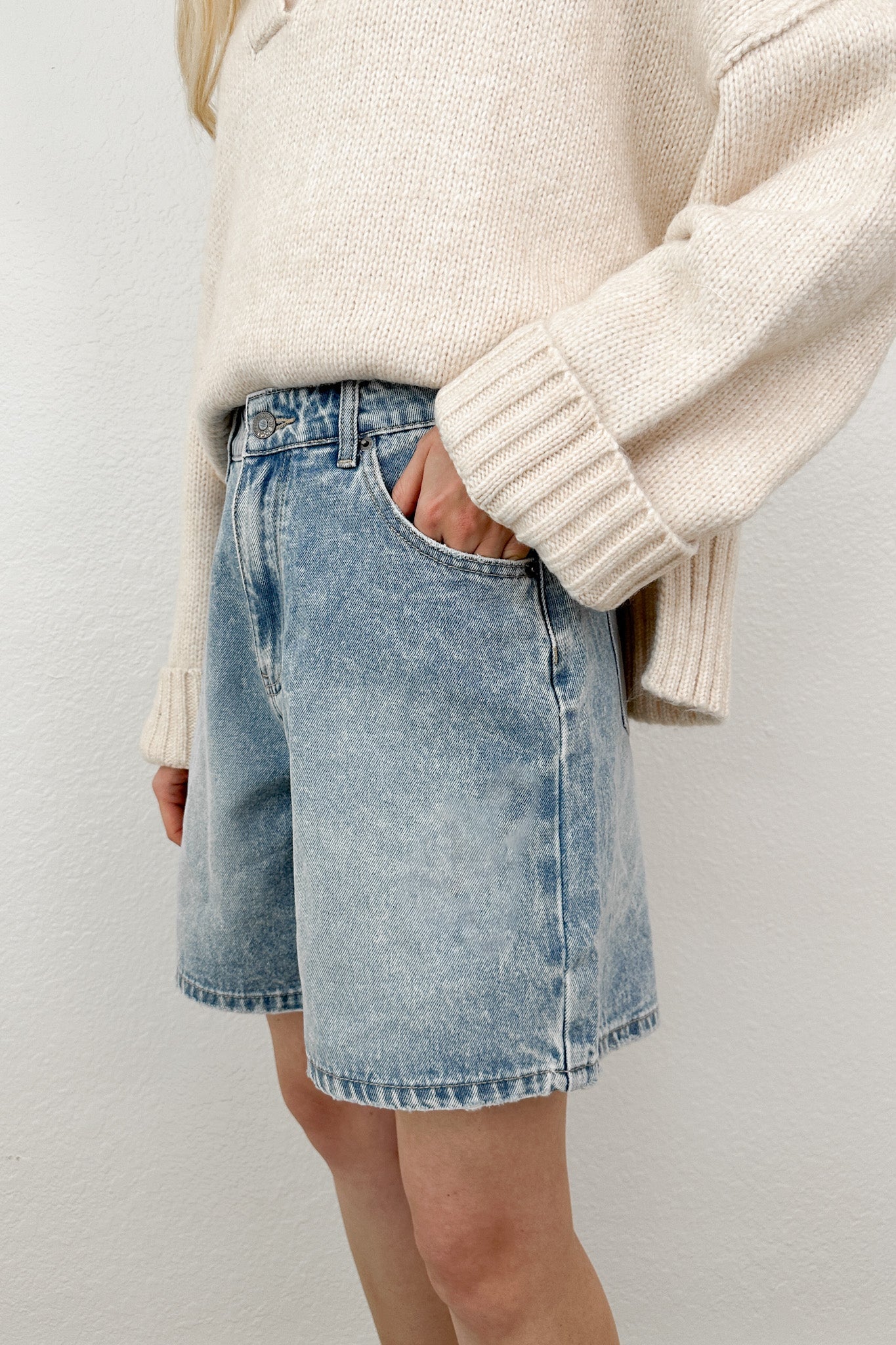 Riley Straight Leg Denim Shorts - Neutral Ground