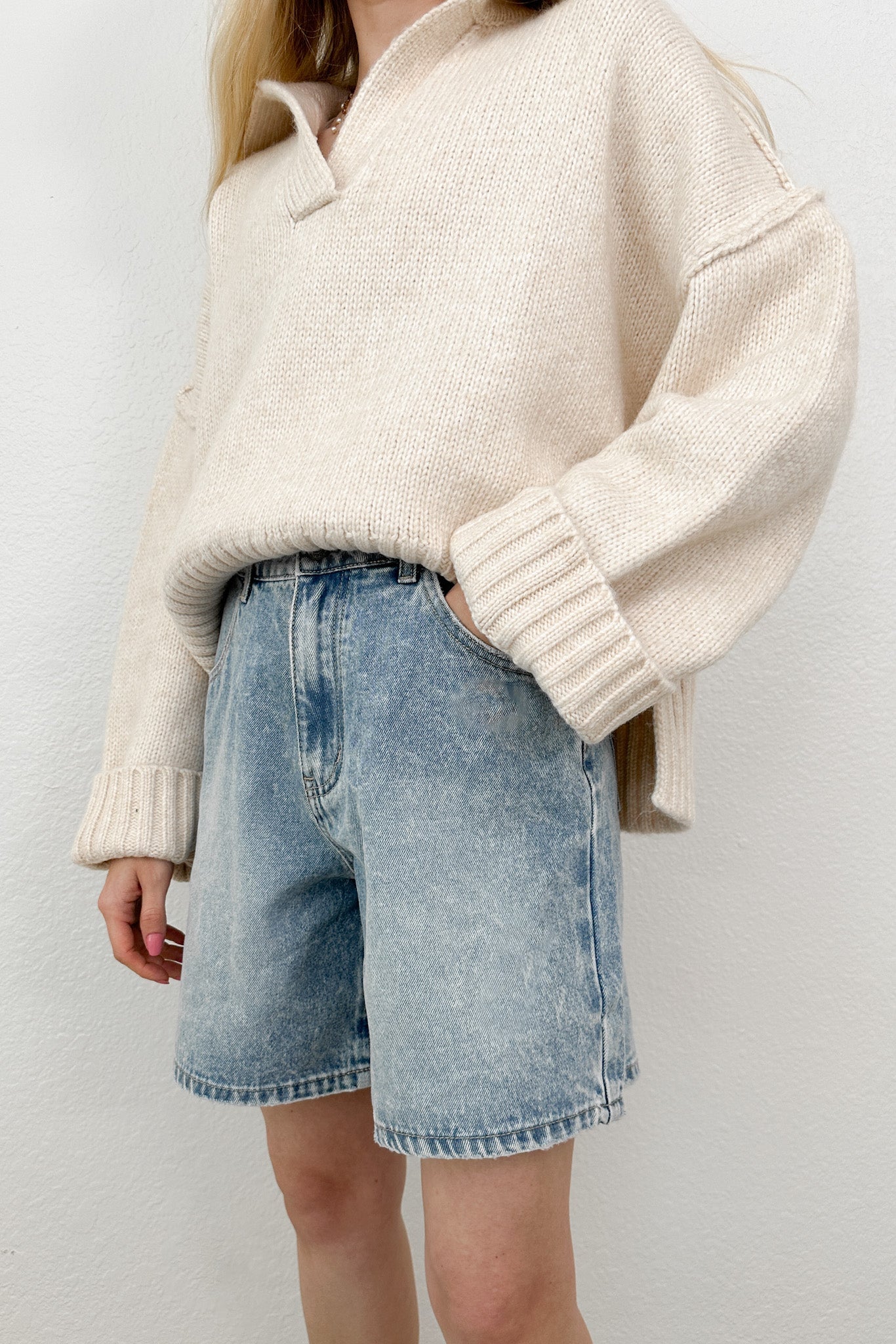 Riley Straight Leg Denim Shorts - Neutral Ground