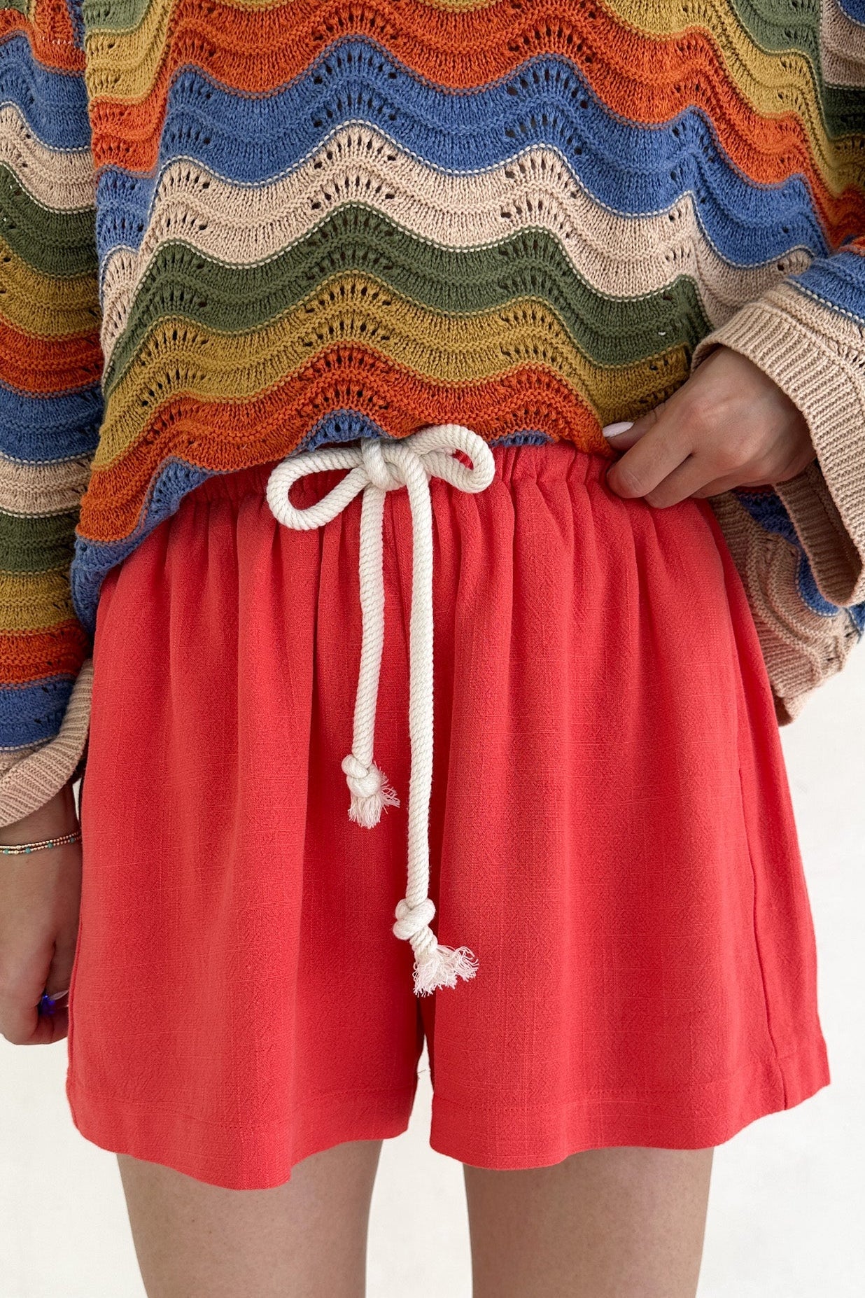 Riviera Rope Drawstring Shorts in Papaya - Neutral Ground