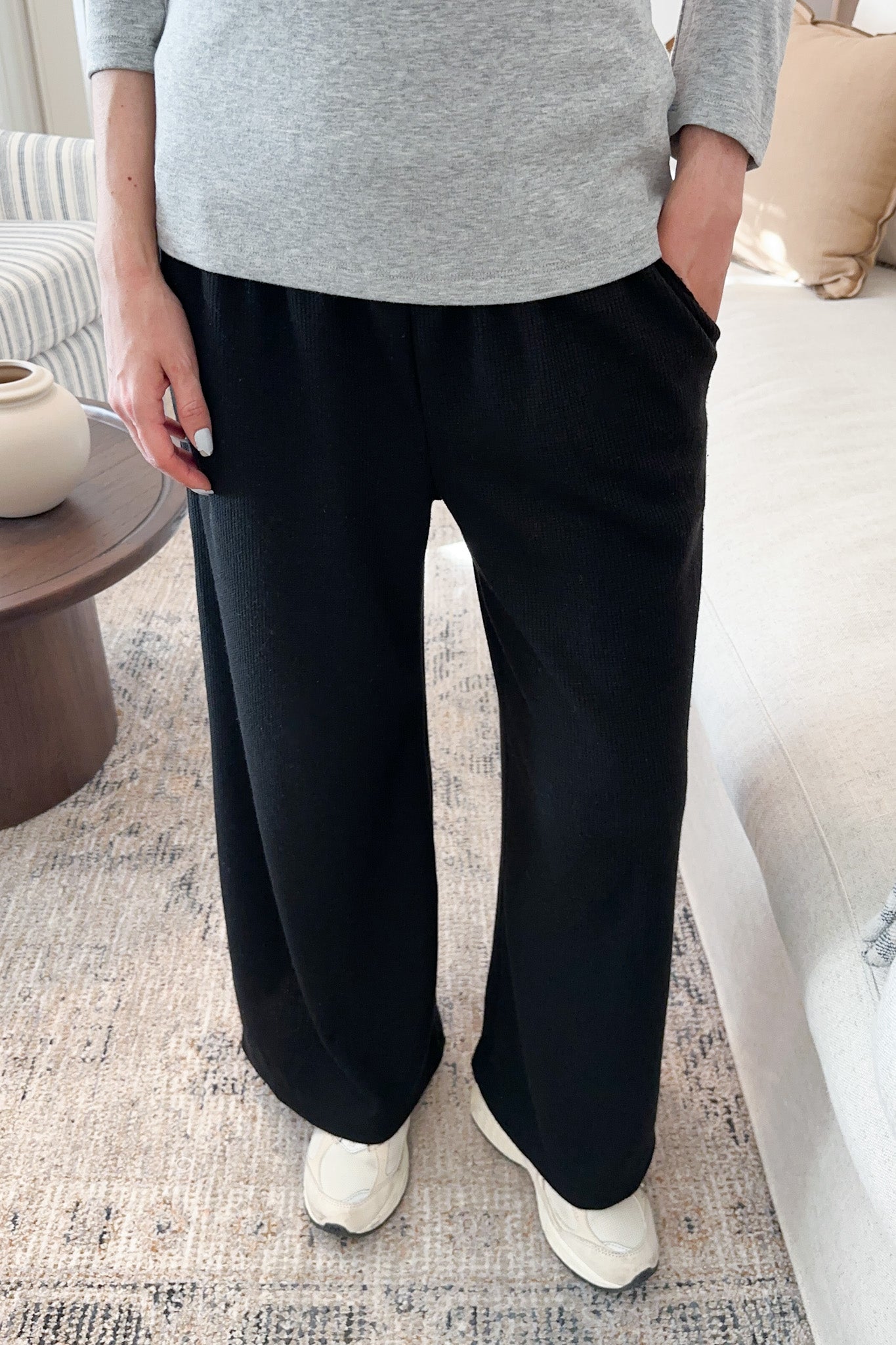 Rowan Waffle Knit Pants in Black - Neutral Ground