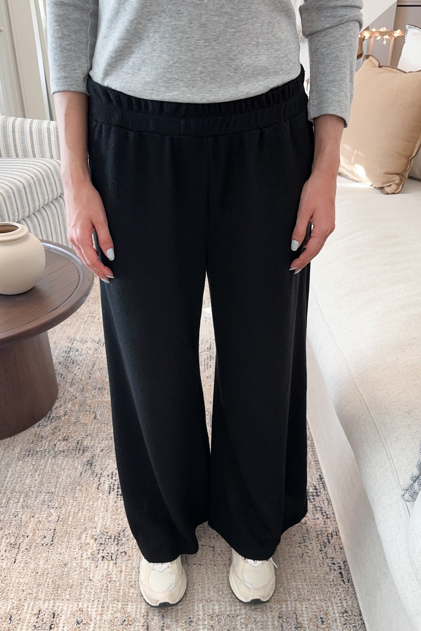 Rowan Waffle Knit Pants in Black - Neutral Ground