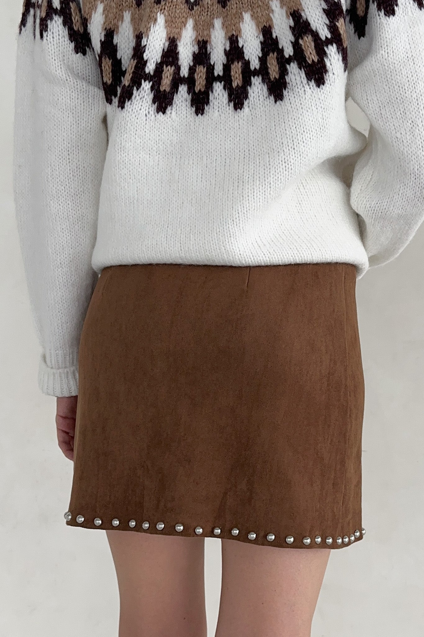 Sabrina Stud Detail Suede Mini Skirt - Neutral Ground