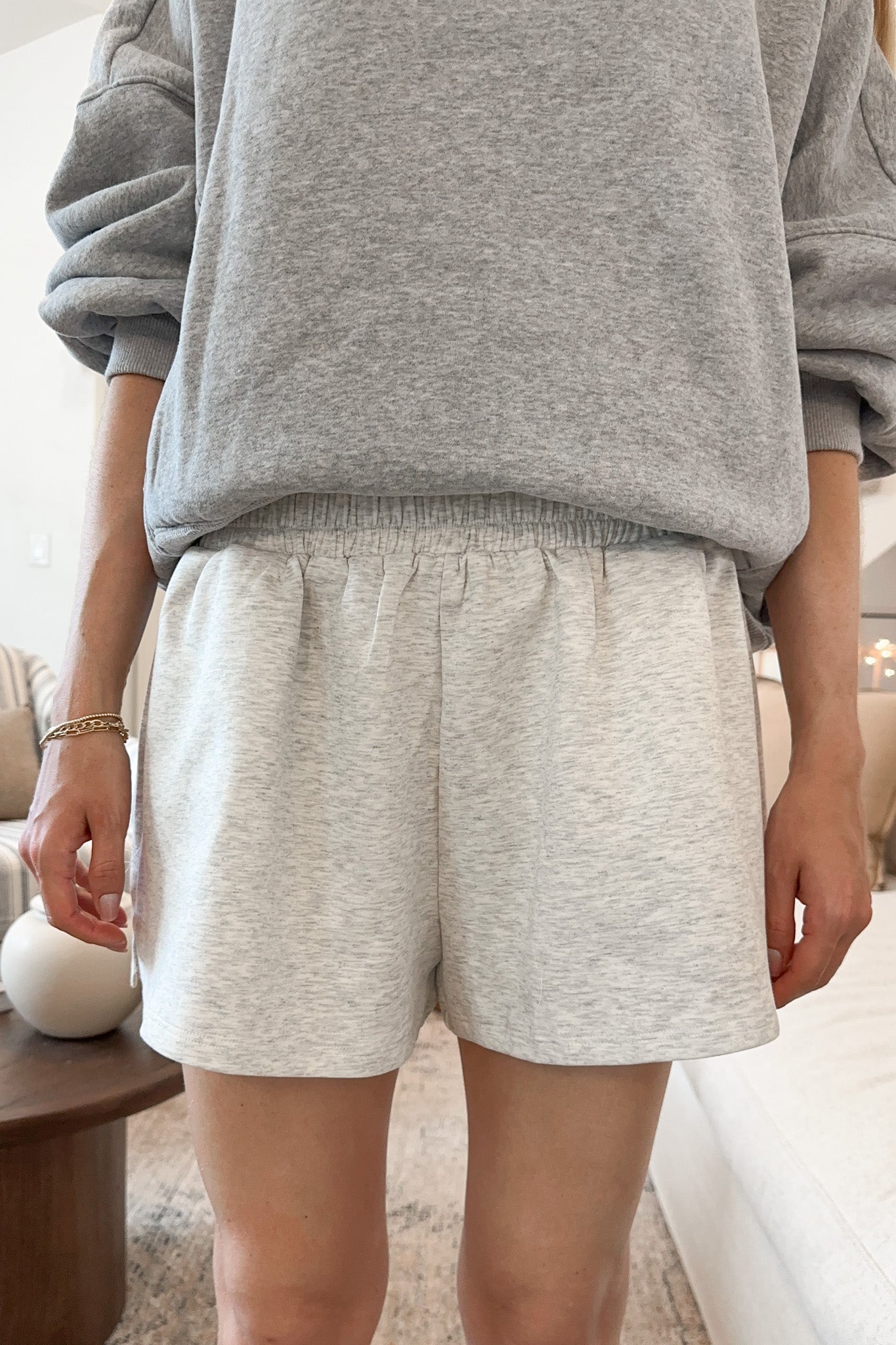 Sadie Scuba Shorts in Light Melange Grey - Neutral Ground