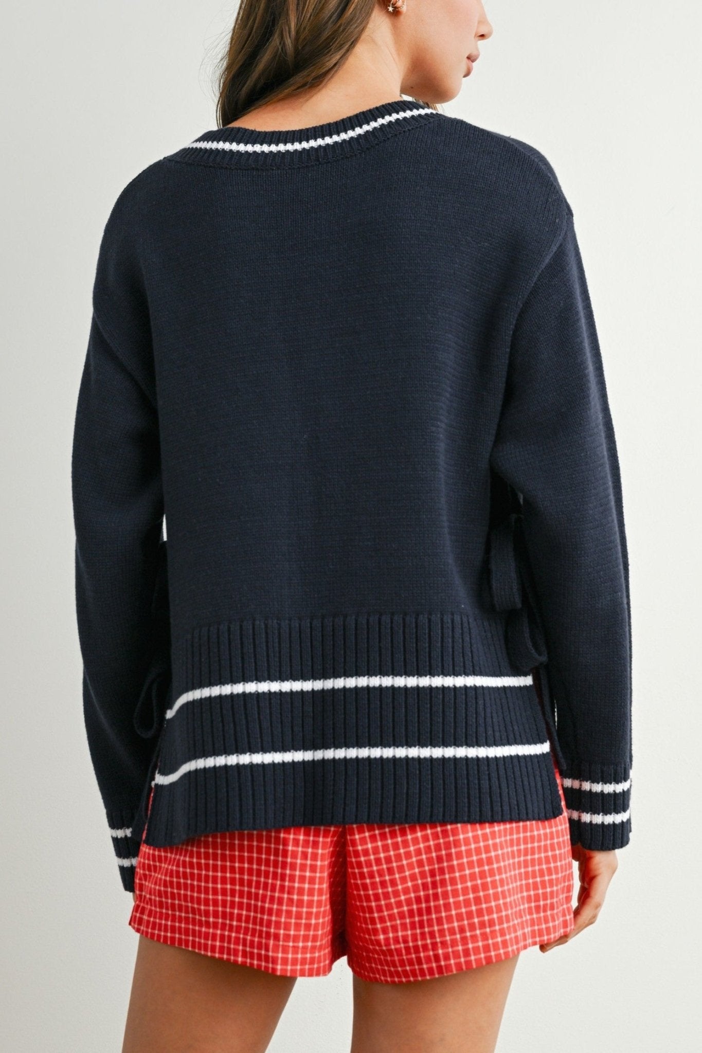 Sadie Side Tie V - Neck Sweater Top - Neutral Ground