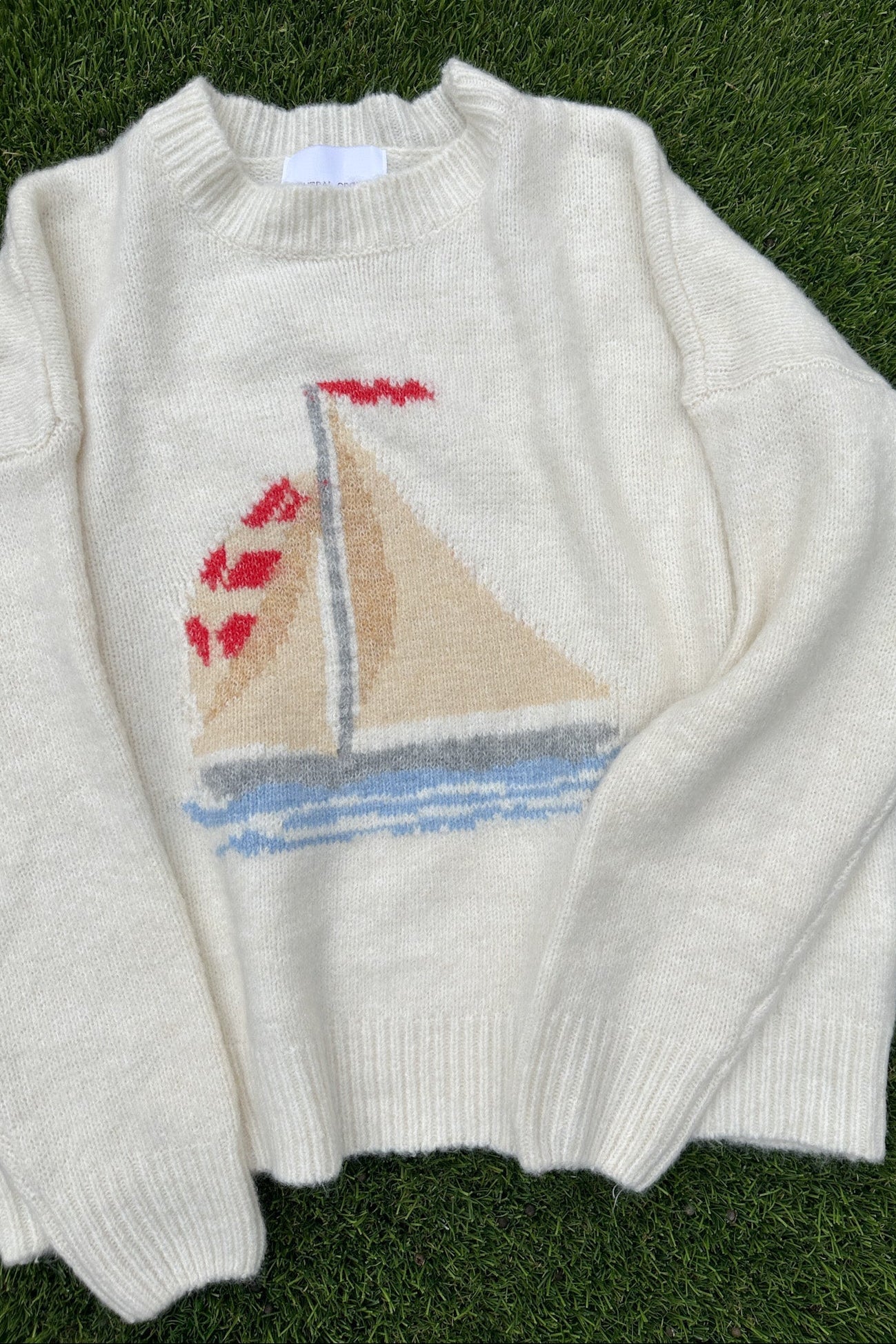 Sail Away Sailboat Knit Sweater in Off White - Neutral Ground