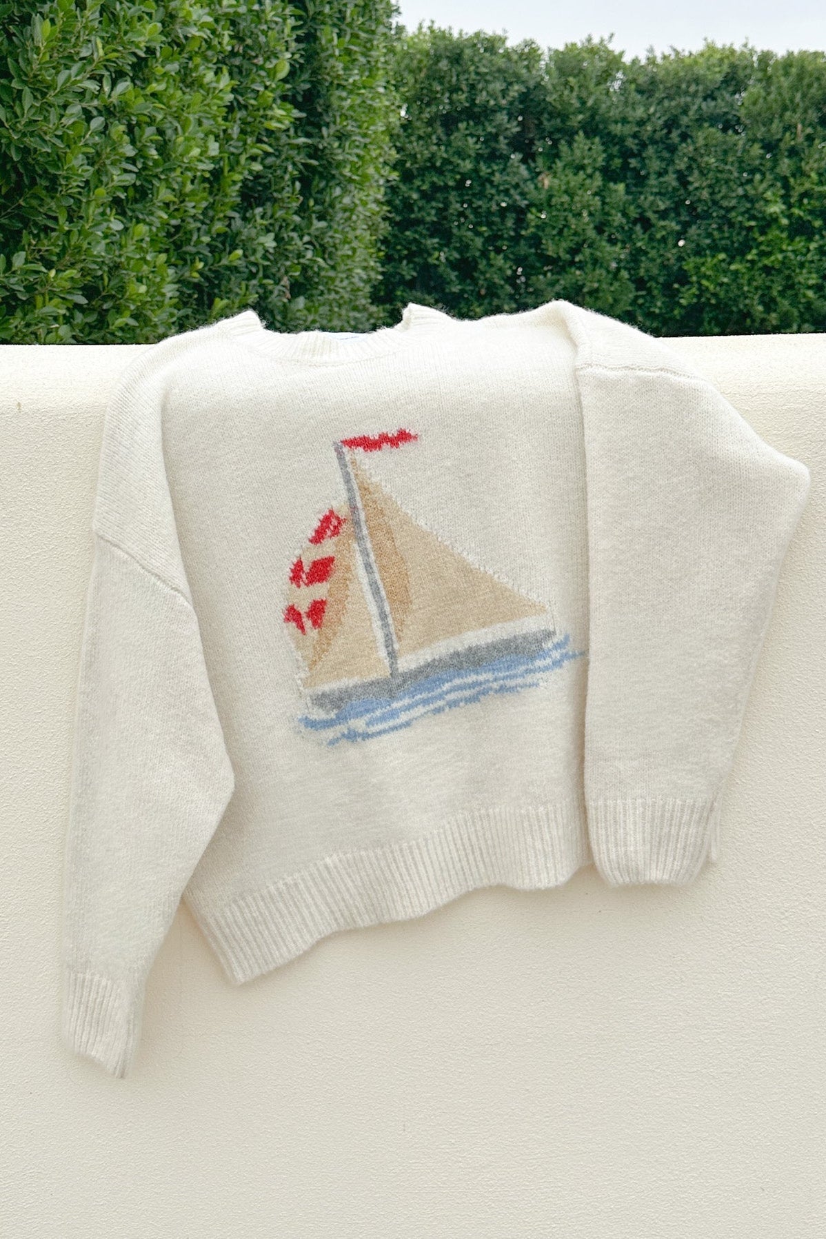 Sail Away Sailboat Knit Sweater in Off White - Neutral Ground
