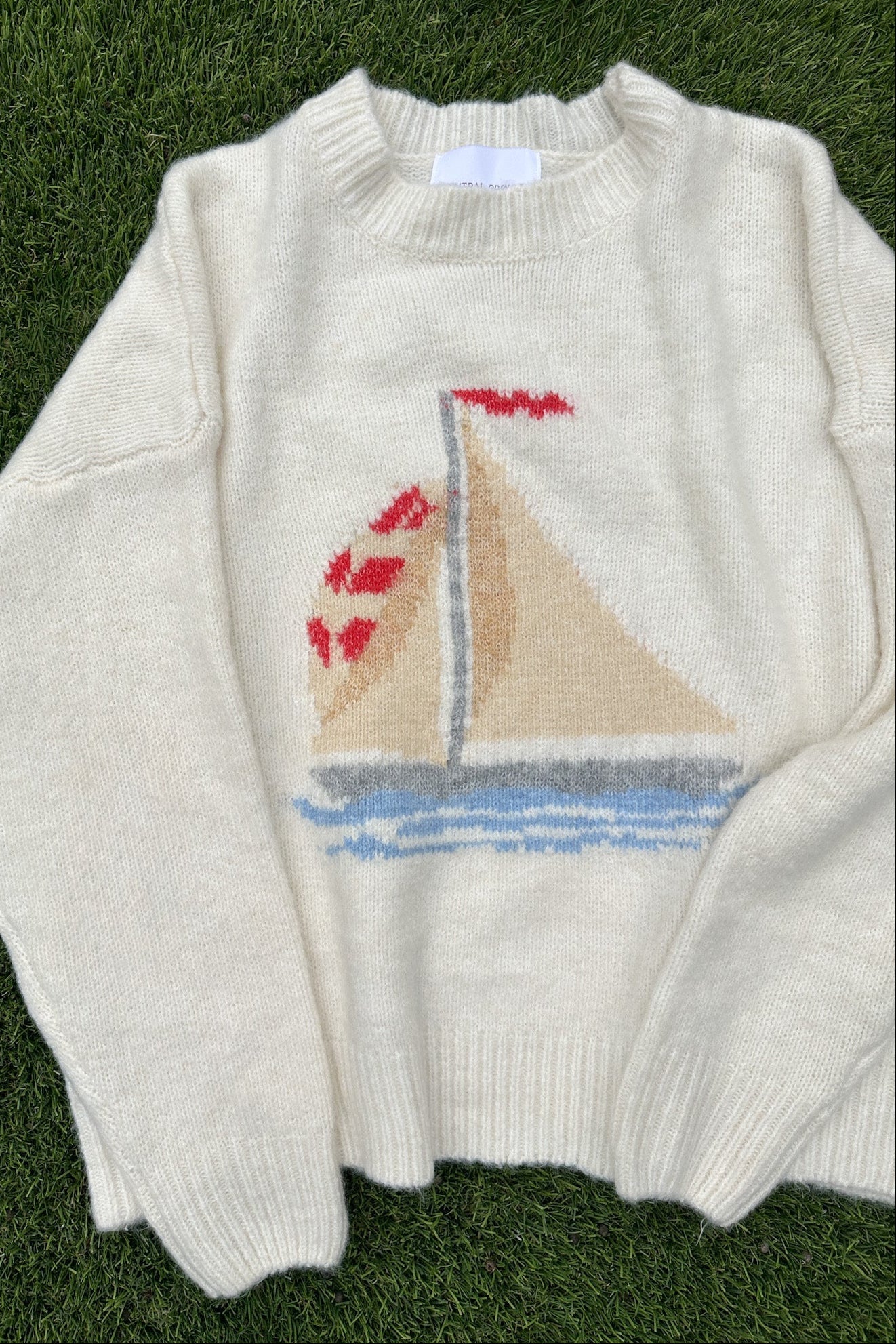 Sail Away Sailboat Knit Sweater in Off White - Neutral Ground