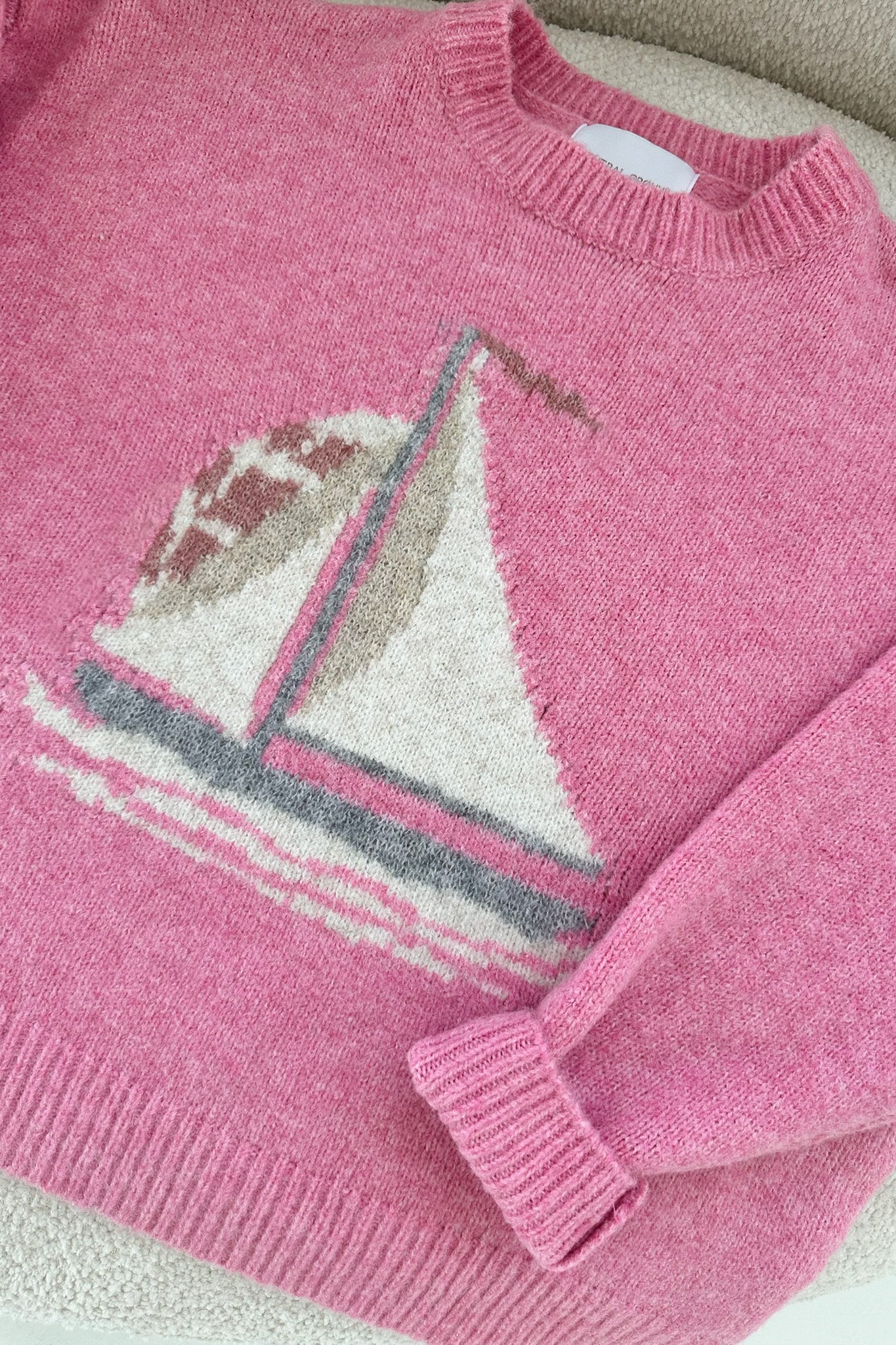 Sail Away Sailboat Knit Sweater in Pink - Neutral Ground