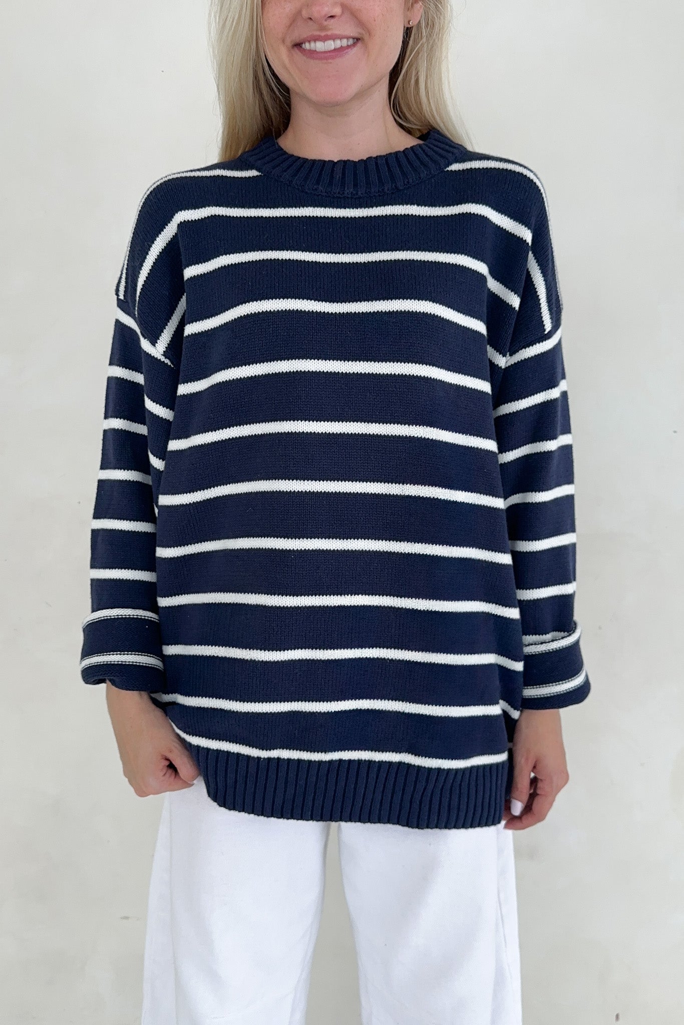 Sailor Navy and White Striped Oversized Sweater - Neutral Ground