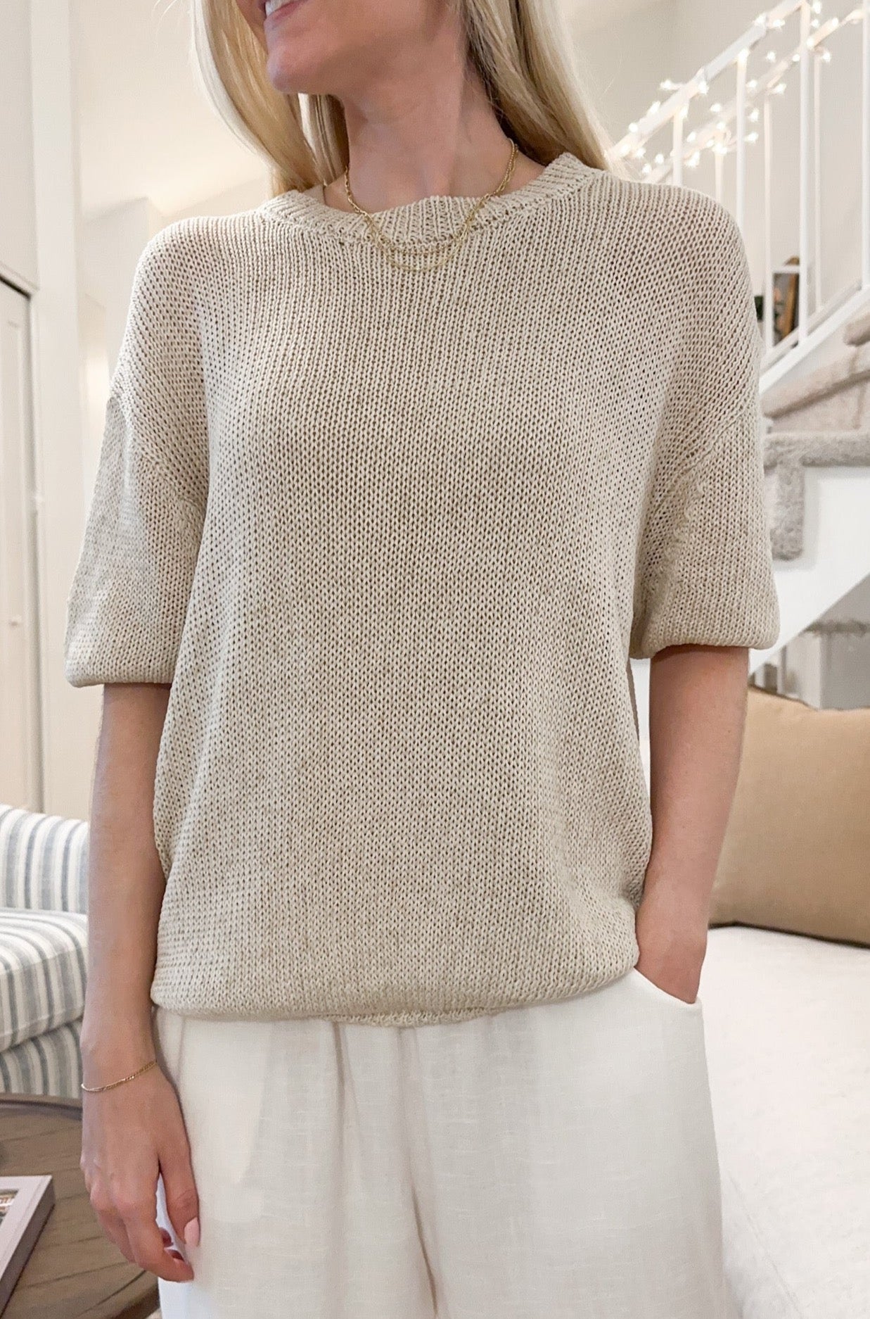 Salty Air Lightweight Sweater Top - Neutral Ground