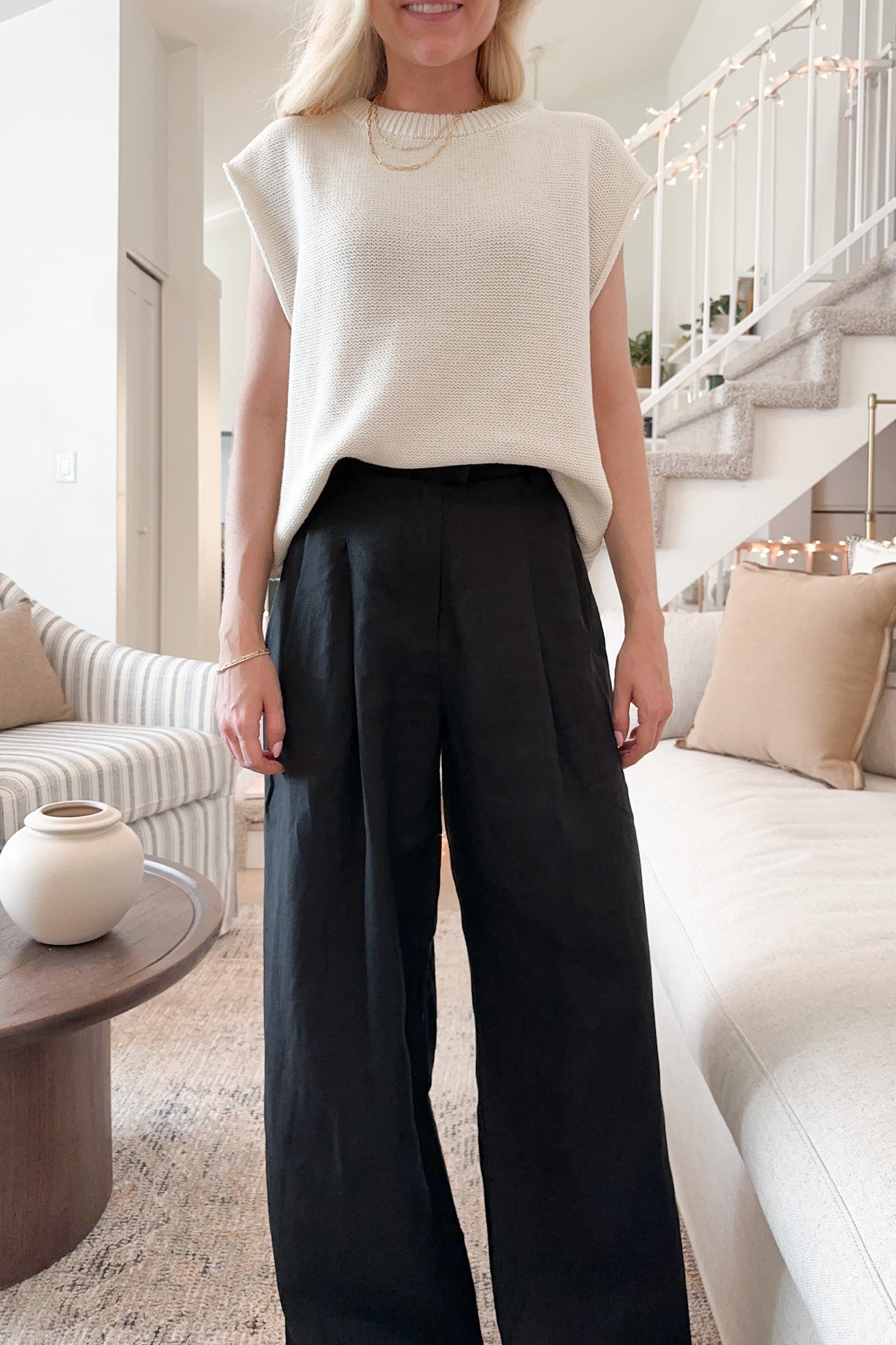 Santorini 100% Linen Trousers in Black - Neutral Ground