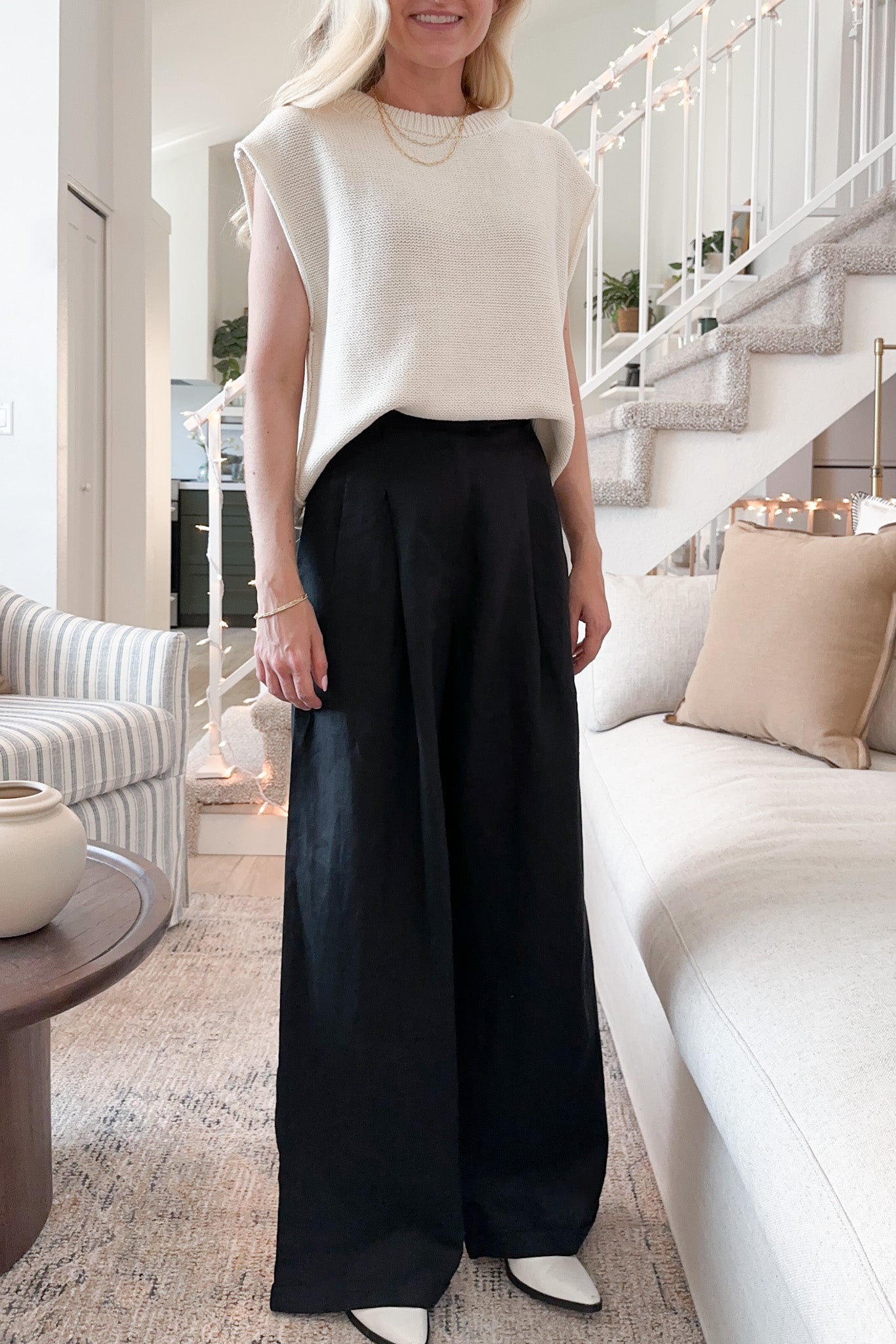 Santorini 100% Linen Trousers in Black - Neutral Ground
