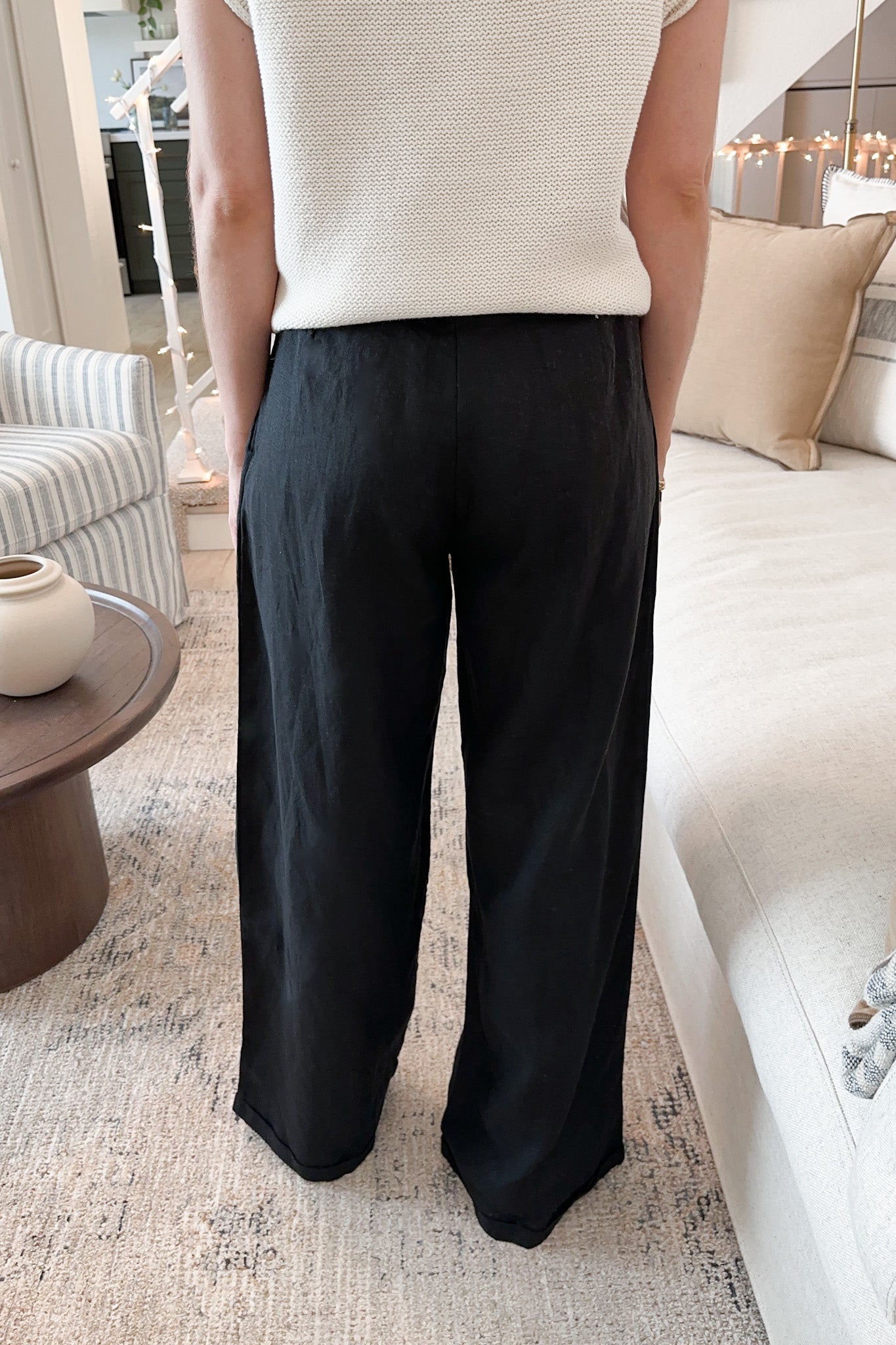 Santorini 100% Linen Trousers in Black - Neutral Ground