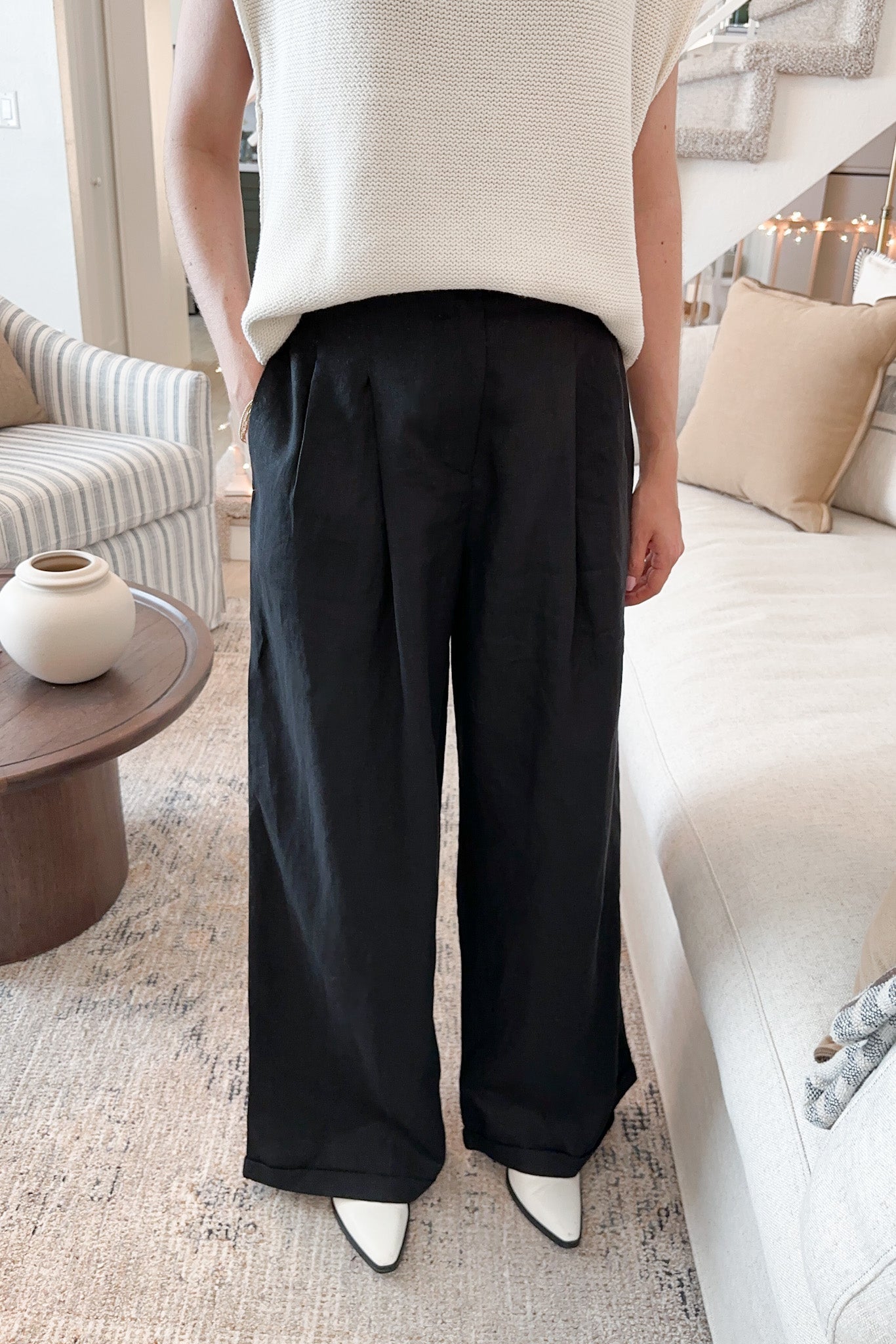 Santorini 100% Linen Trousers in Black - Neutral Ground