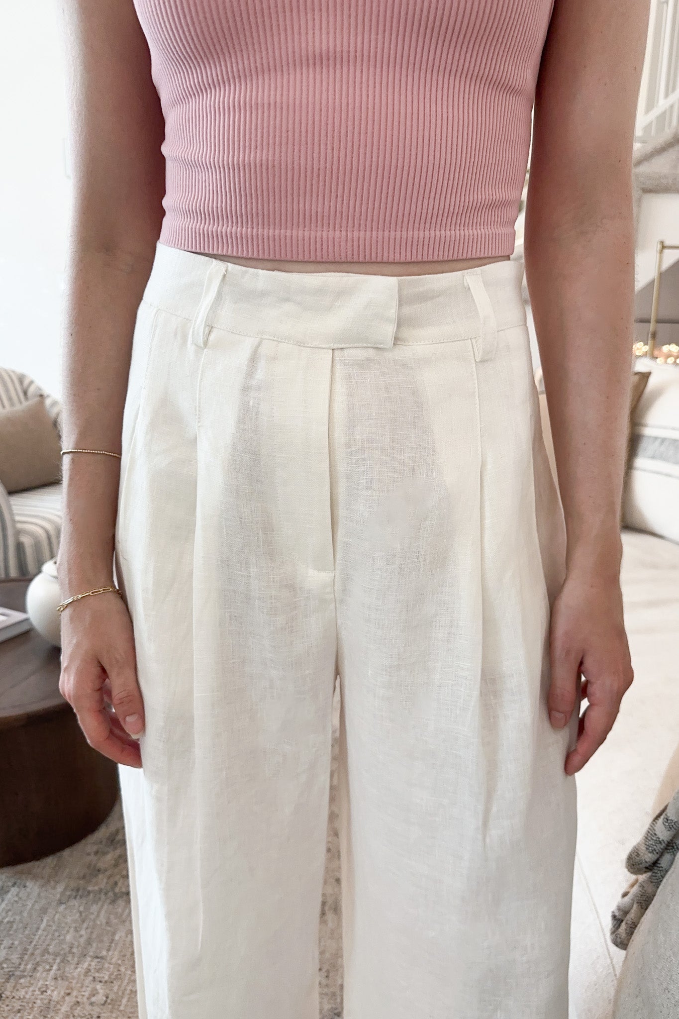 Santorini 100% Linen Trousers in White - Neutral Ground