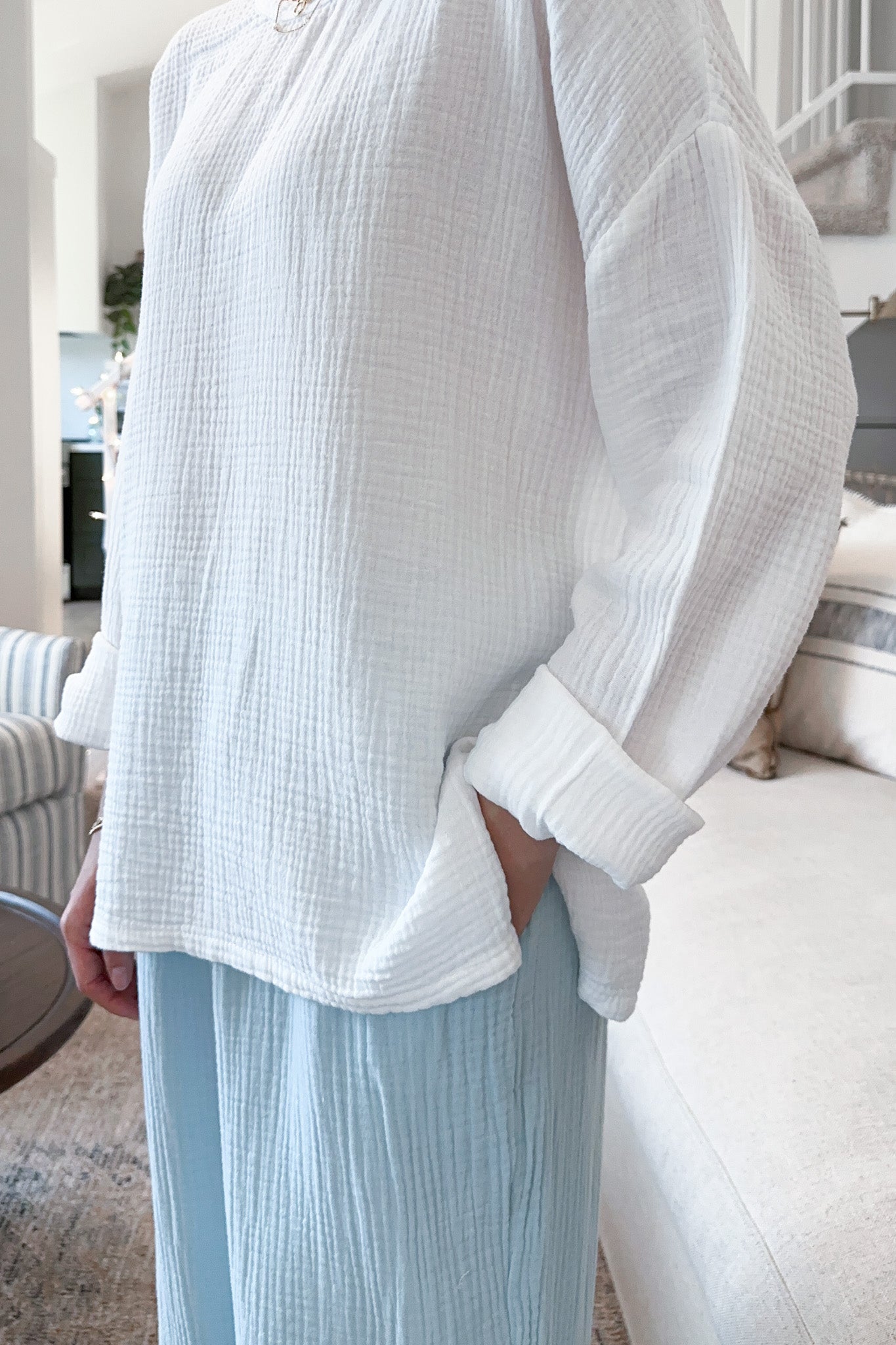Saturdays Long Sleeve Cotton Blouse in Coconut - Neutral Ground