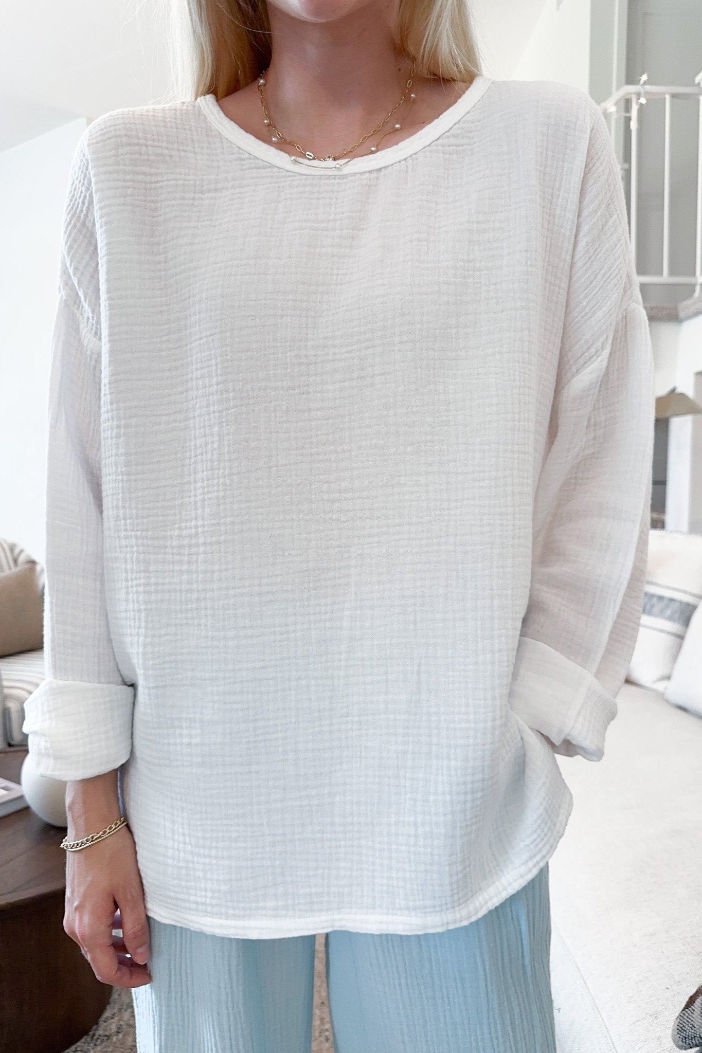 Saturdays Long Sleeve Cotton Blouse in Coconut - Neutral Ground