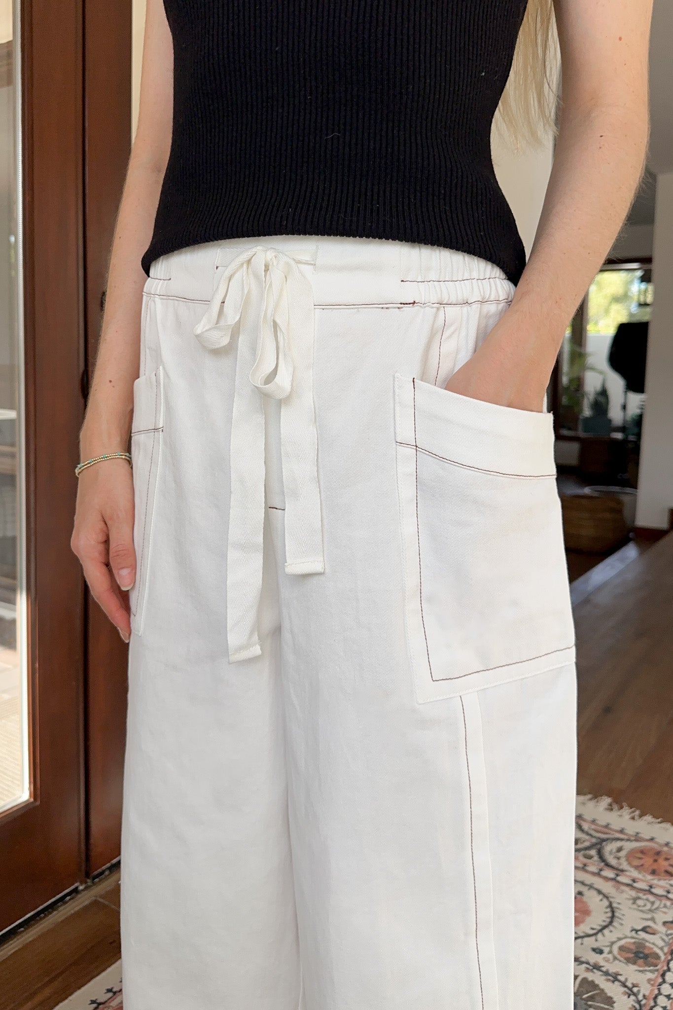 Shore Thing Drawstring Cotton Pants - Neutral Ground