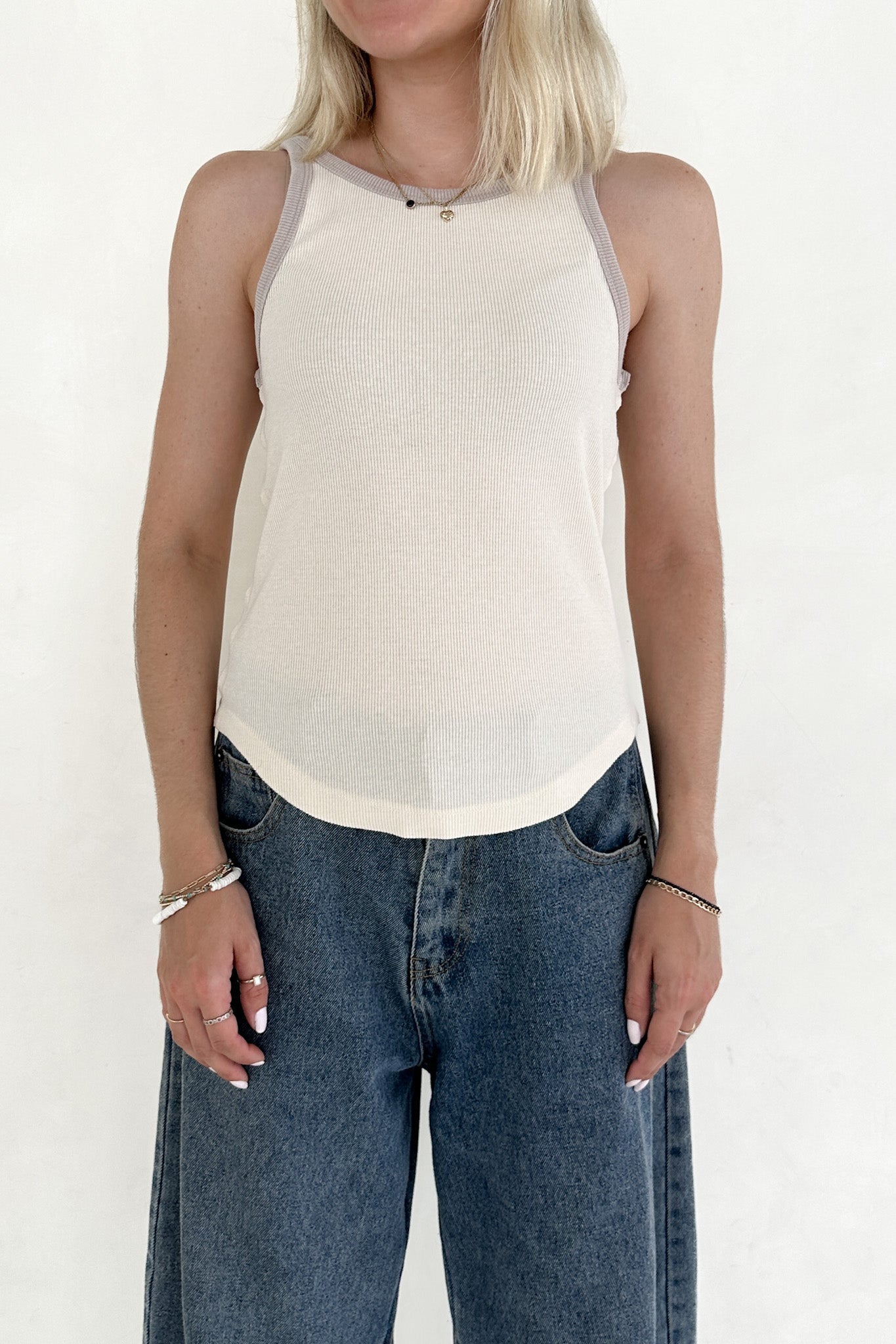 Shoreline Color Block Tank Top in Slate and Oatmeal - Neutral Ground