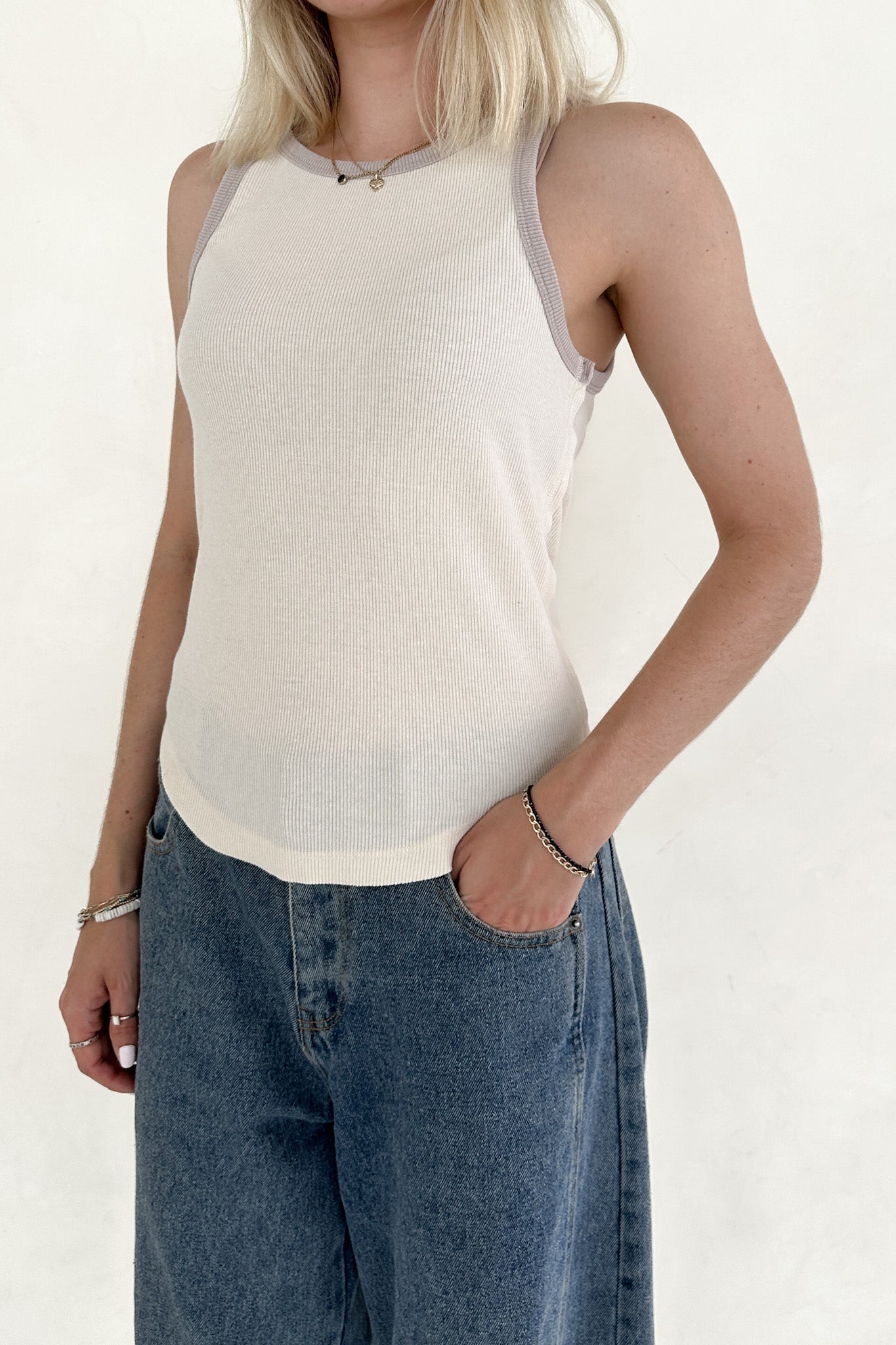 Shoreline Color Block Tank Top in Slate and Oatmeal - Neutral Ground