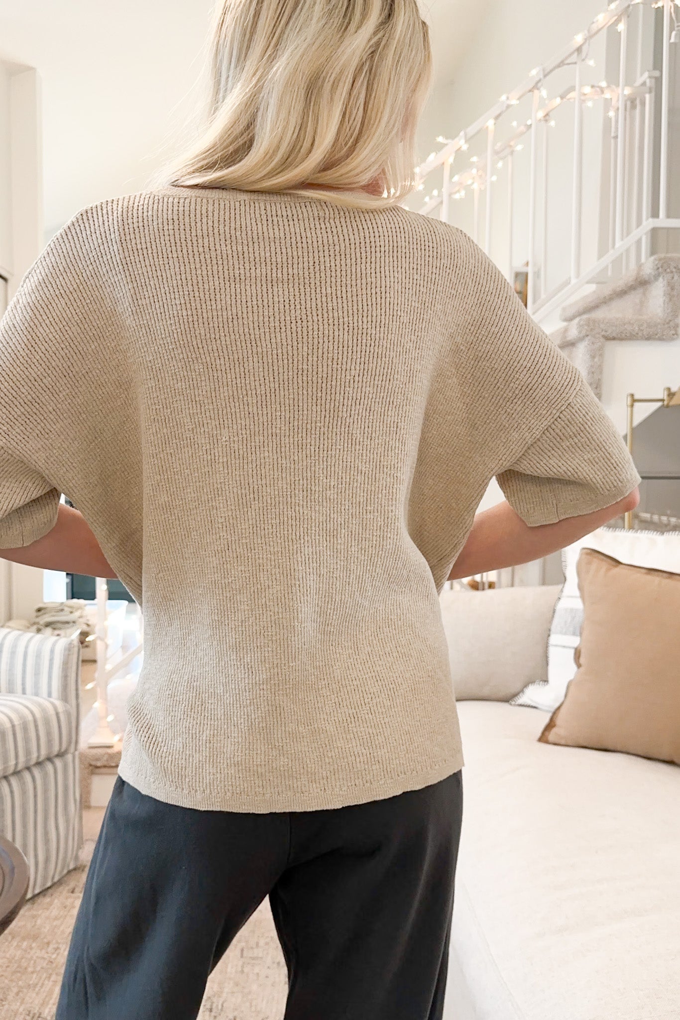 Sierra Short Sleeve Ribbed Knit Top - Neutral Ground