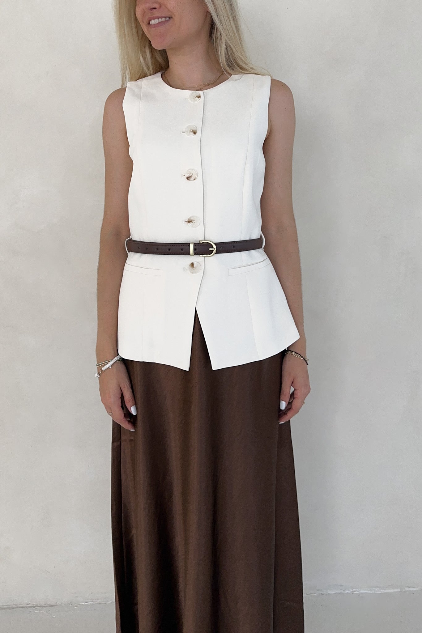 Sinclair Ivory Belted Vest - Neutral Ground