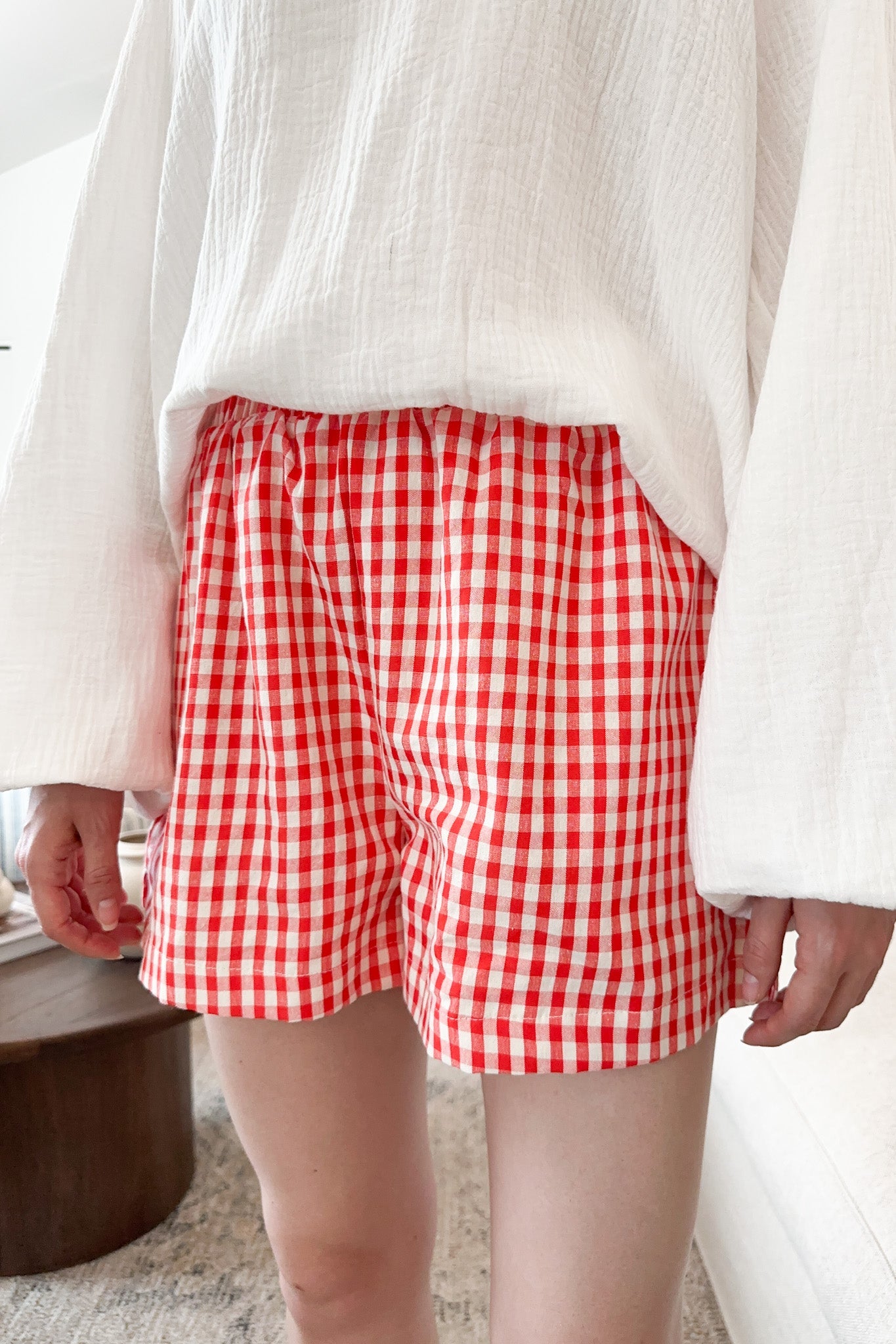 Sky Gingham Shorts in Red - Neutral Ground