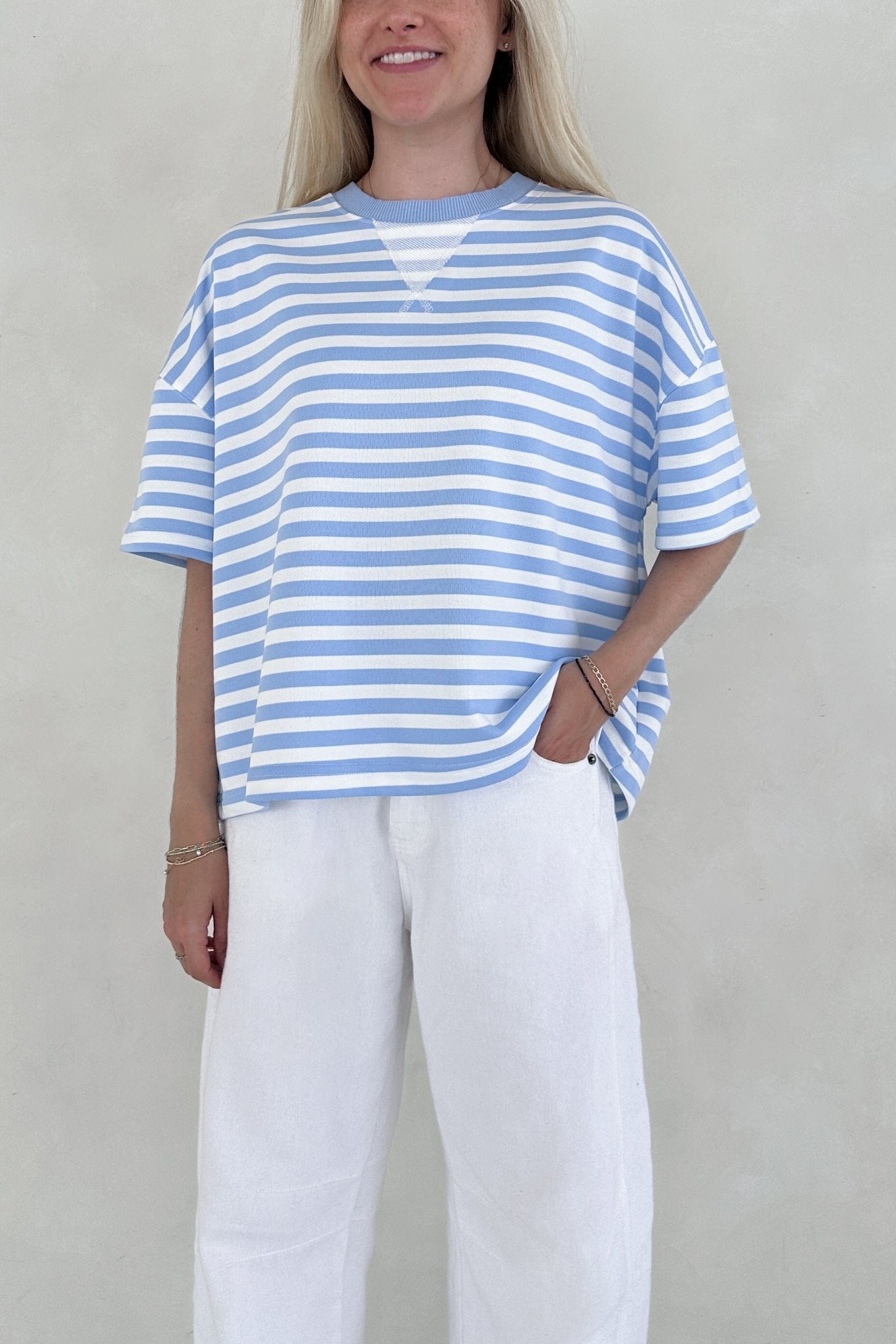 Skylar Blue and White Striped Tee - Neutral Ground